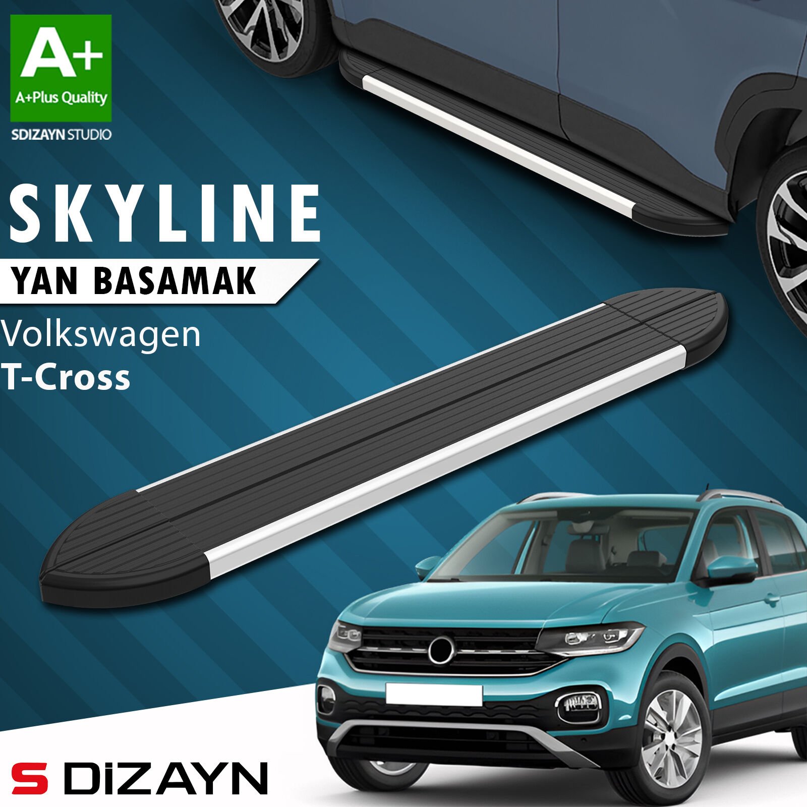 S-Dizayn VW T-Cross Skyline Aluminyum Yan Basamak 173 Cm 2019-2023 A+ Kalite