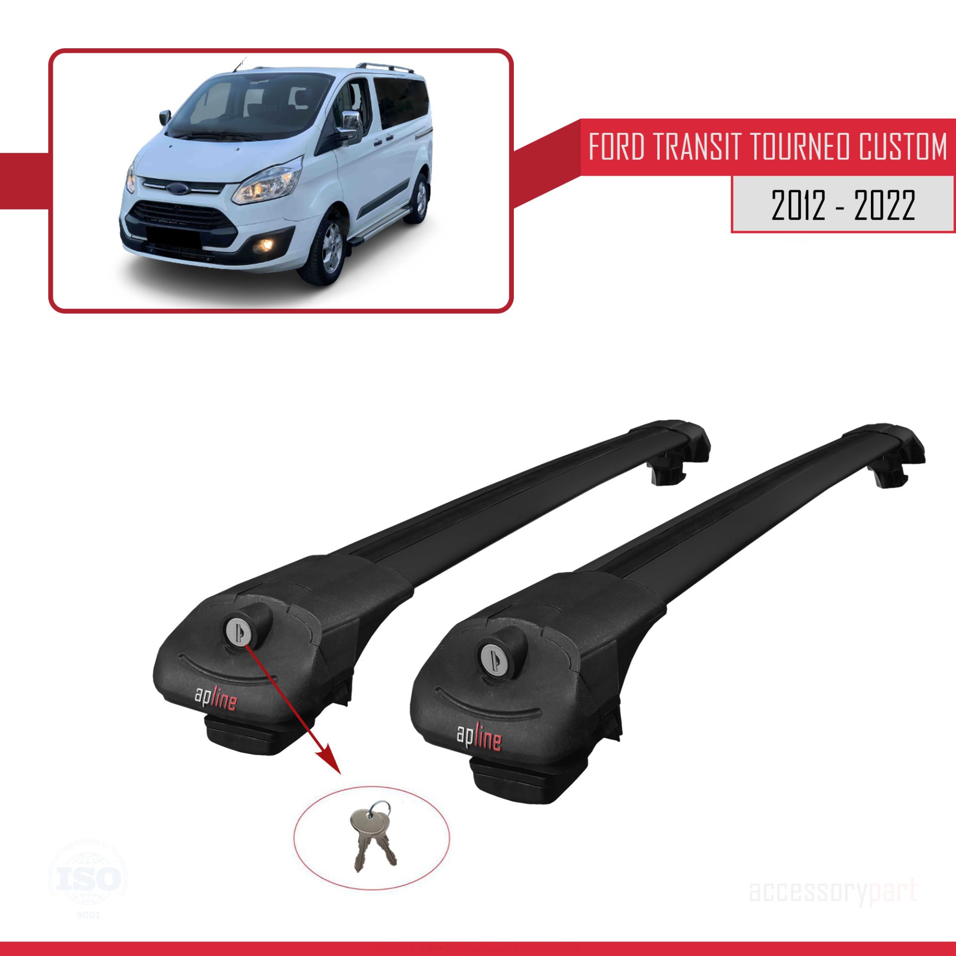 Ford Transit Tourneo - Custom 2012-2023 Arası ile uyumlu ACE-1 Ara Atkı Tavan Barı SİYAH