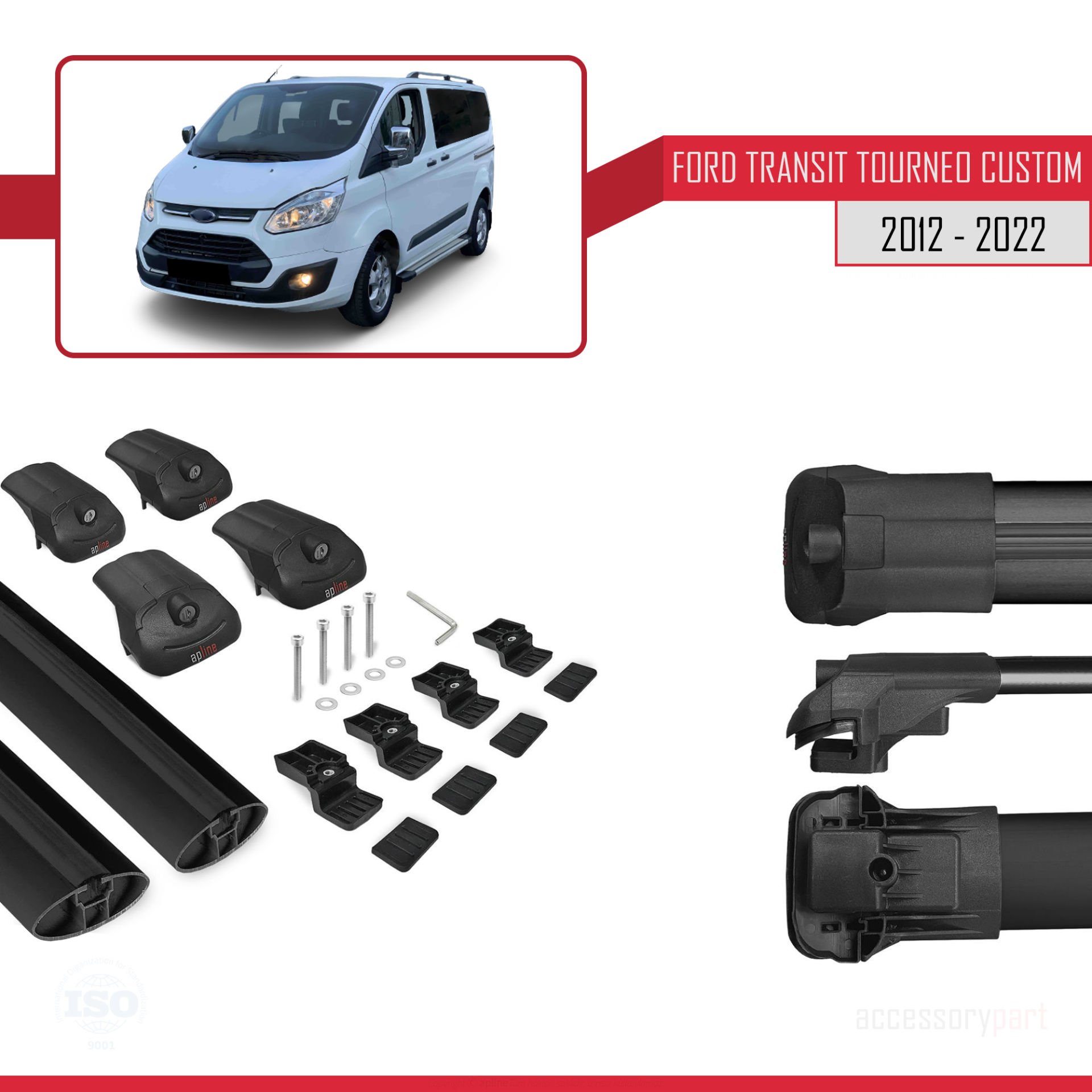Ford Transit Tourneo - Custom 2012-2023 Arası ile uyumlu ACE-1 Ara Atkı Tavan Barı SİYAH