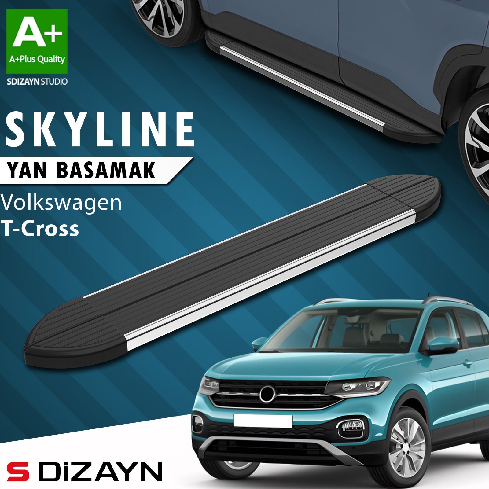 S-Dizayn VW T-Cross Skyline Krom Yan Basamak 173 Cm 2019-2023 A+ Kalite