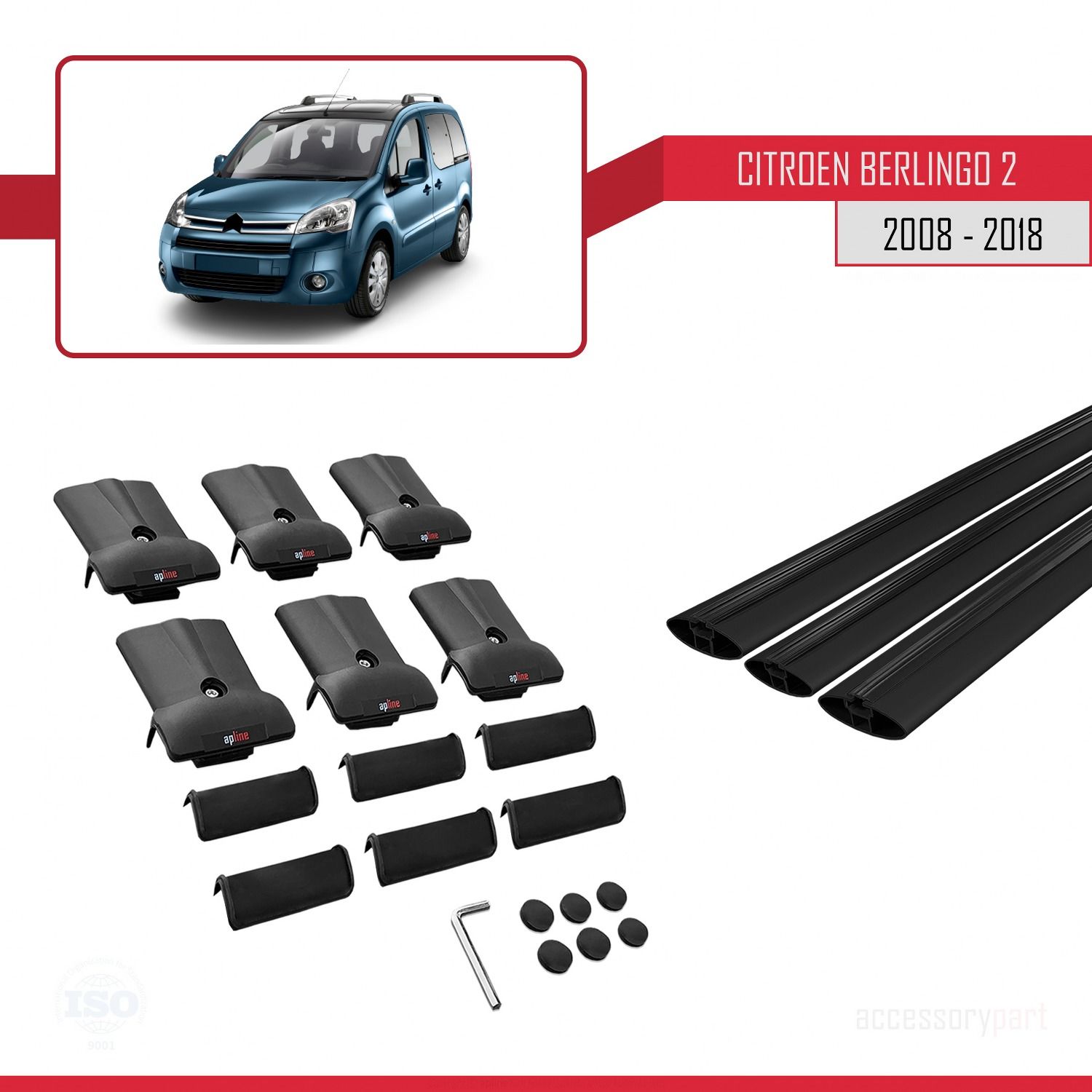 Citroen Berlingo 2008-2018 Arası ile uyumlu FLY Model Ara Atkı Tavan Barı SİYAH 3 ADET BAR