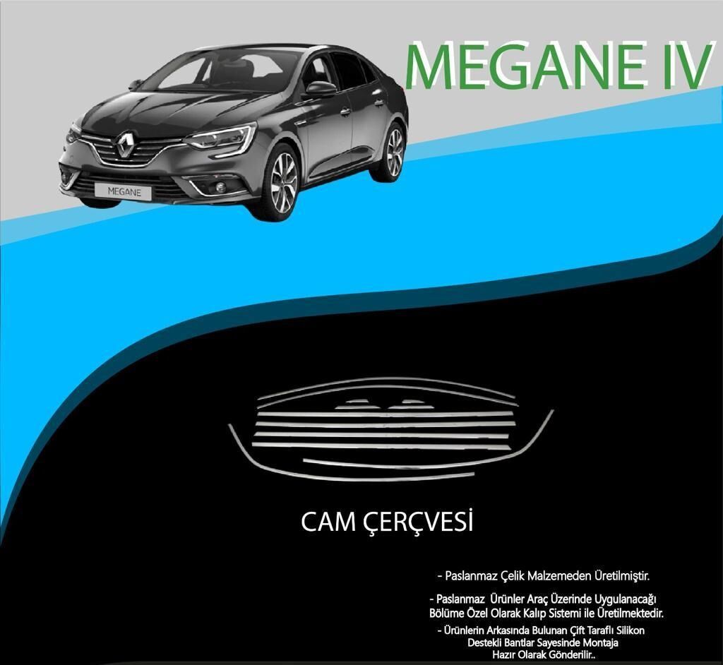 Renault Megane Uyumlu 4 Krom Cam Çerçevesi 12 Parça Megane 4 (2016+)
