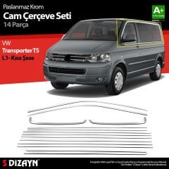 S-Dizayn VW Transporter T5 Kısa Şase Krom Cam Çerçeve Seti 2003-2015 Tek Sürgü