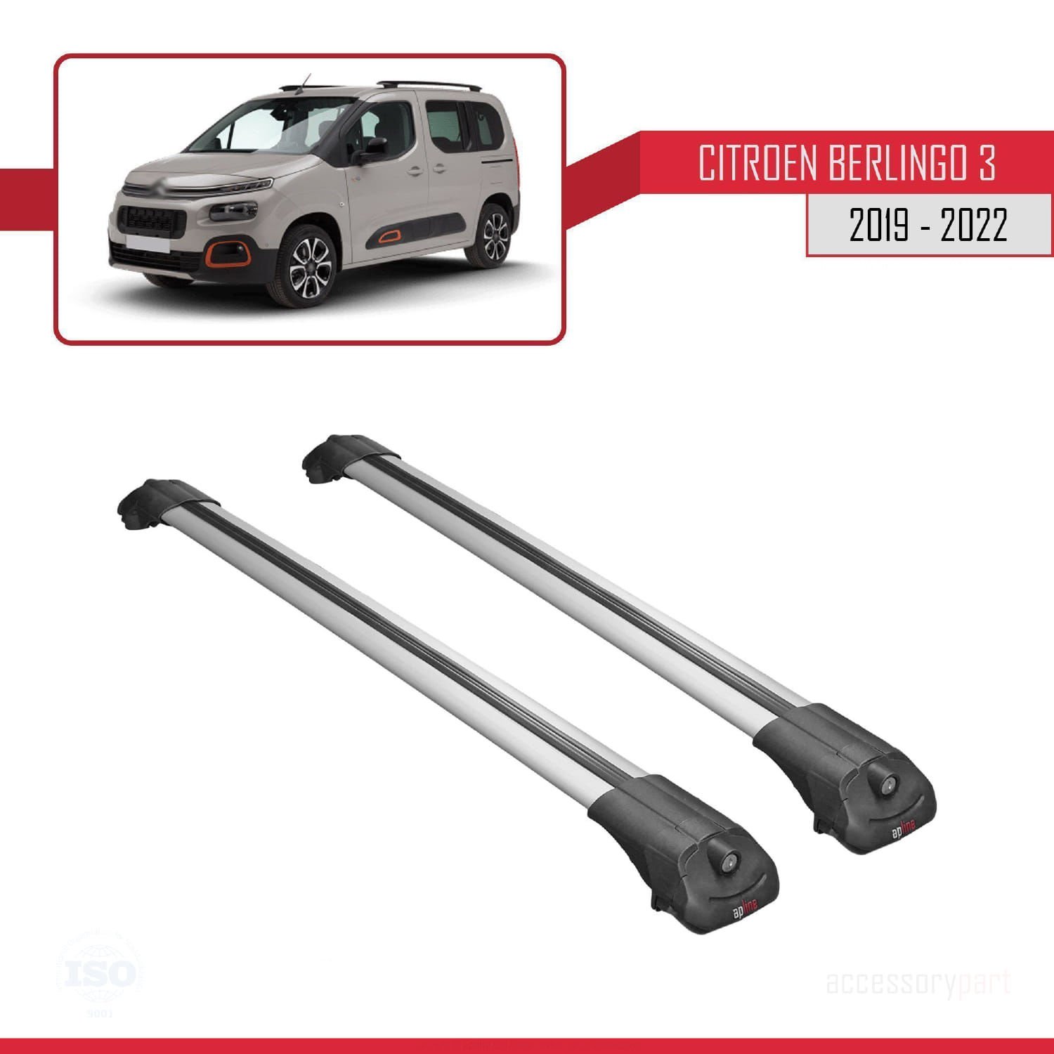 Citroen Berlingo 2019-2022 Arası ile uyumlu ACE-1 Ara Atkı Tavan Barı GRİ