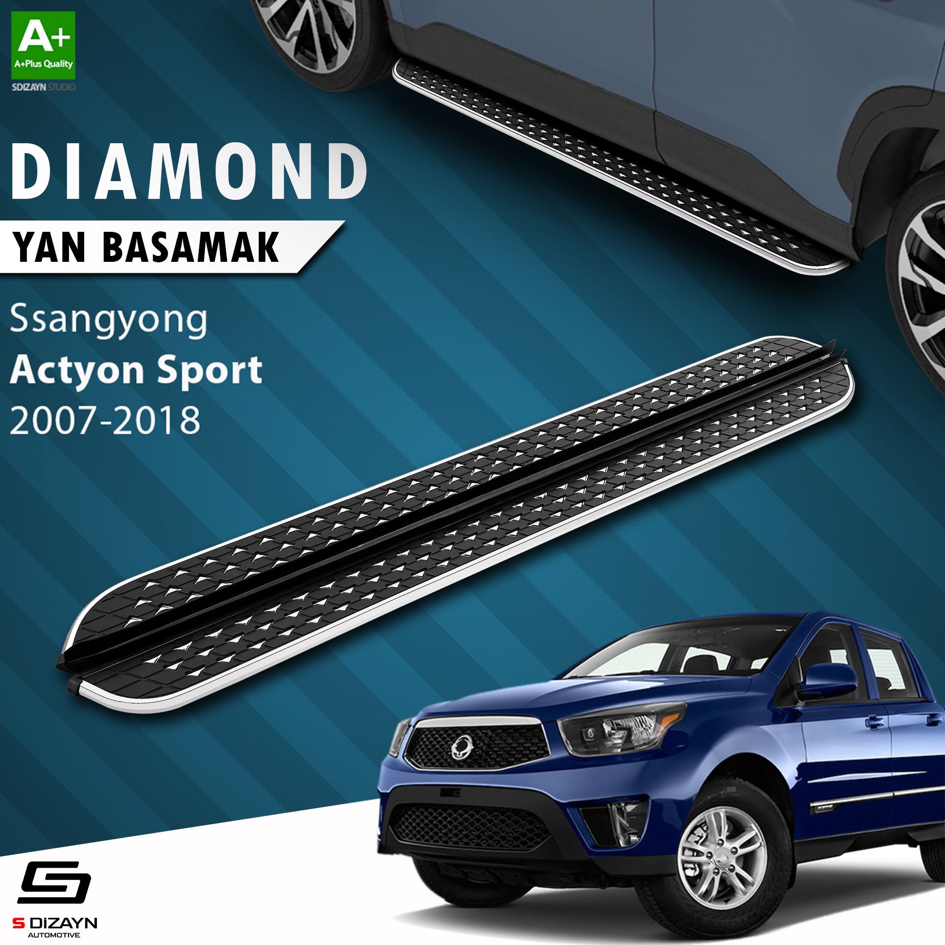 S-Dizayn Ssangyong Actyon Sports Diamond Krom Yan Basamak 203 Cm 2007-2018