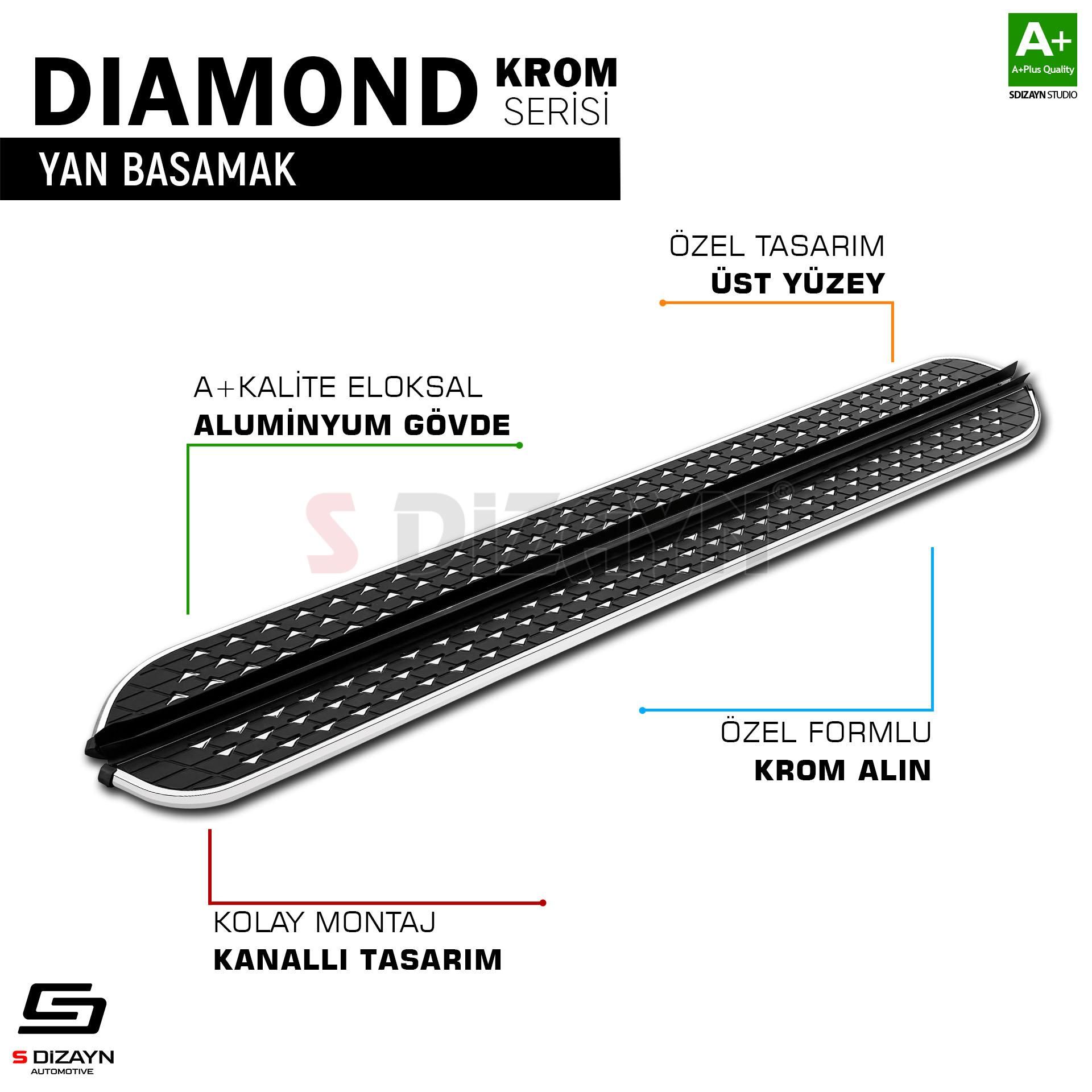 S-Dizayn Ssangyong Actyon Sports Diamond Krom Yan Basamak 203 Cm 2007-2018