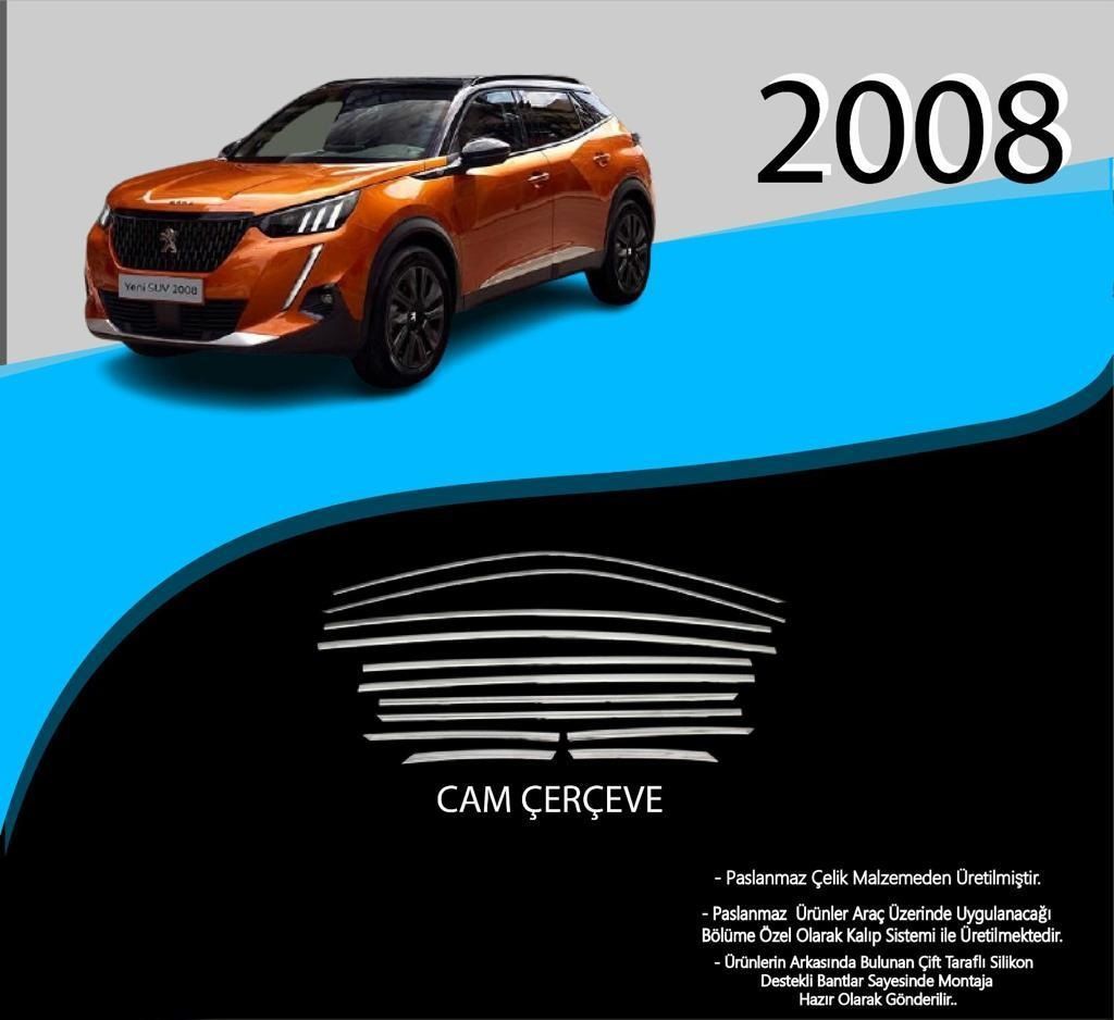 Peugeot 2008 Uyumlu Krom Cam Çerçevesi 12 Parça
