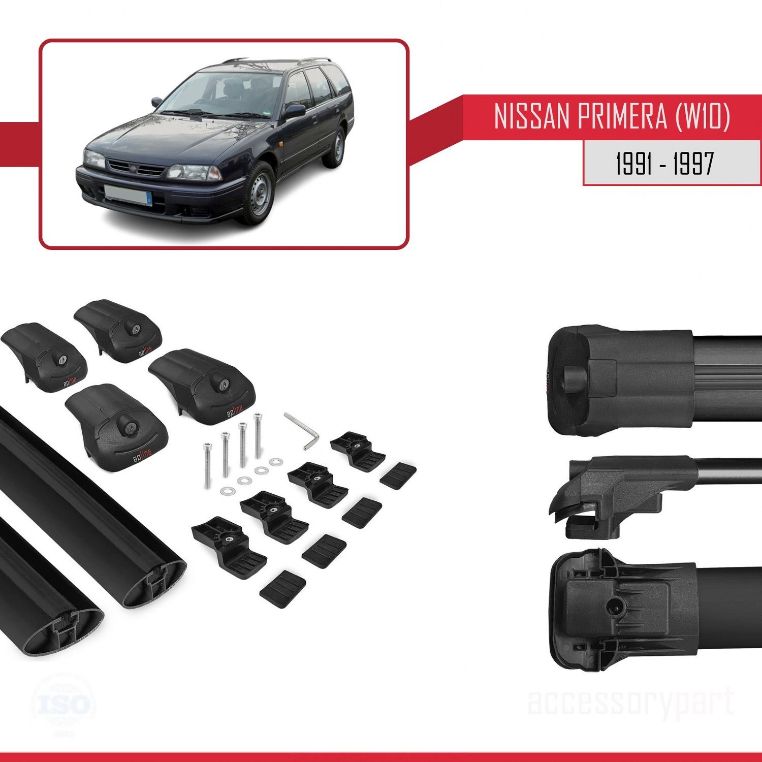 Nissan Primera (W10) 1991-1997 Arası ile uyumlu ACE-1 Ara Atkı Tavan Barı SİYAH