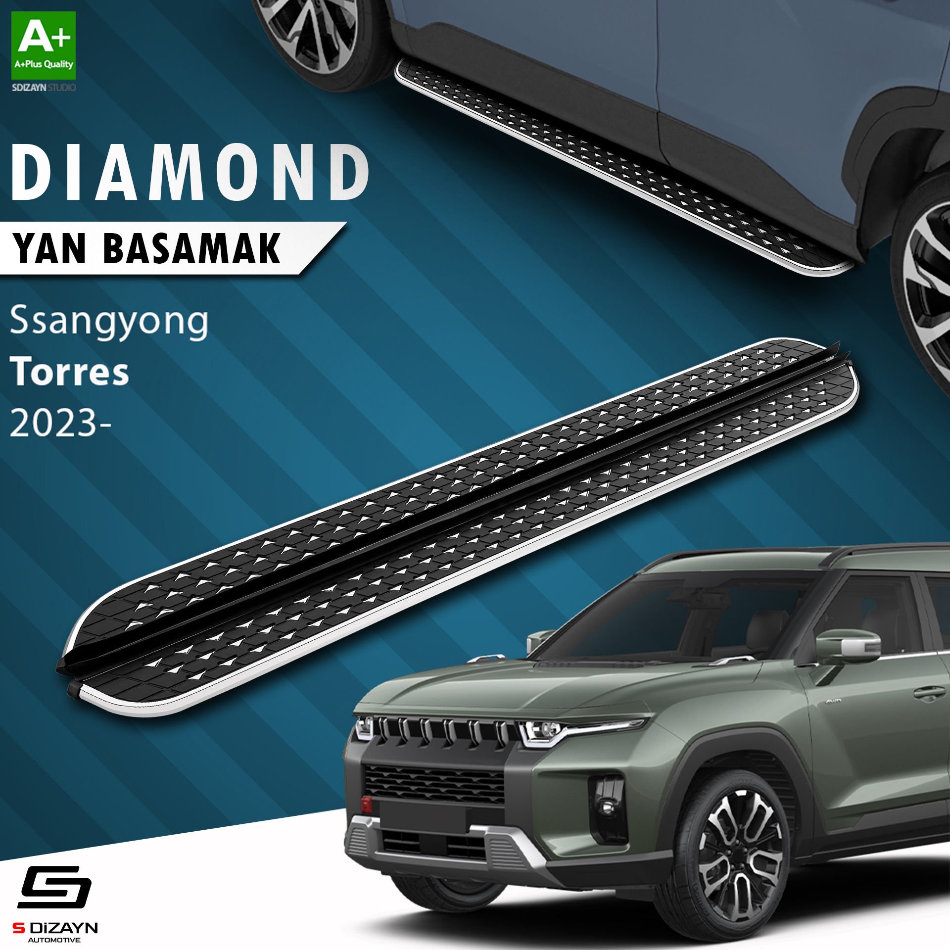 S-Dizayn Ssangyong Torres Diamond Krom Yan Basamak 183 Cm 2023 Üzeri