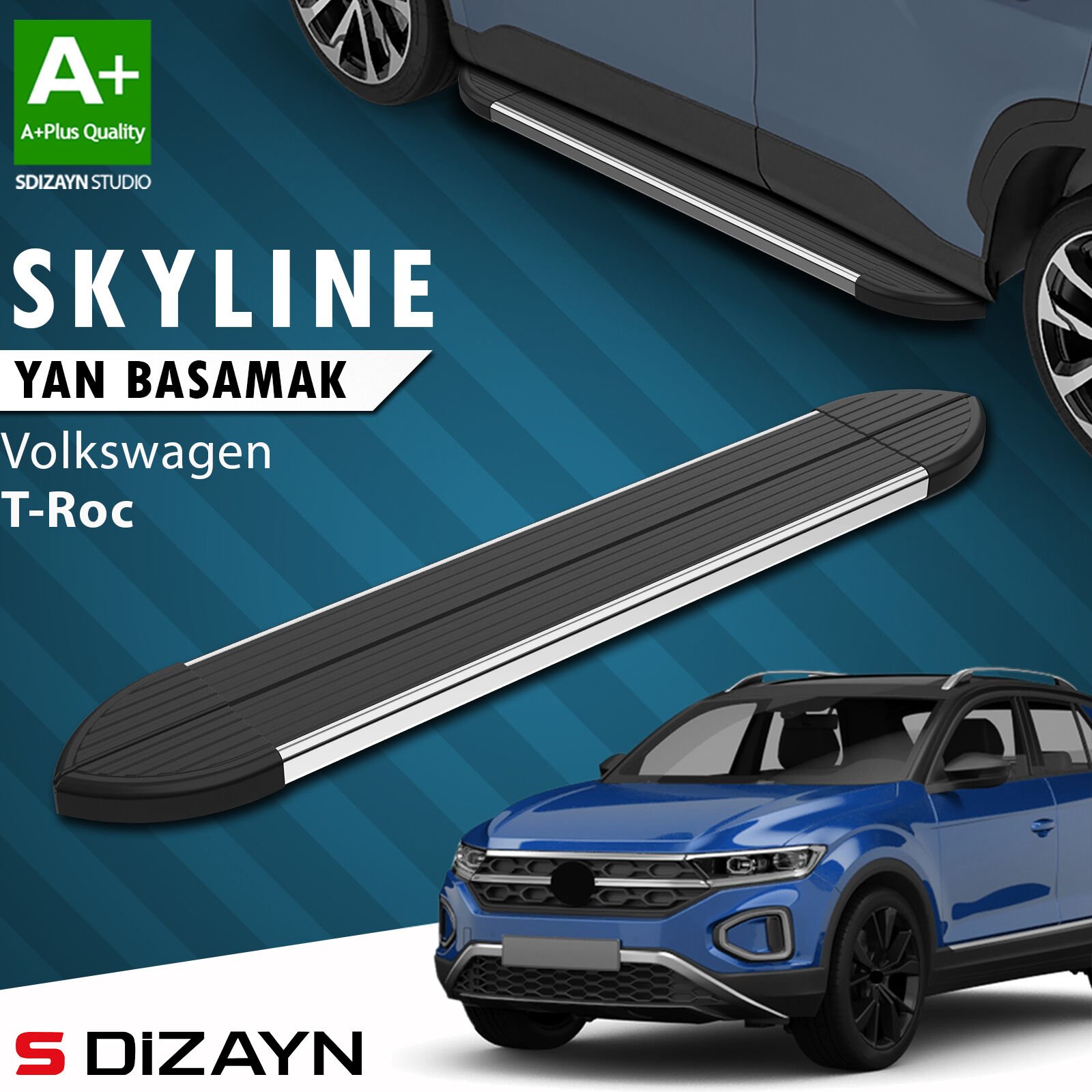 S-Dizayn VW T-Roc Skyline Krom Yan Basamak 173 Cm 2019 Üzeri A+ Kalite