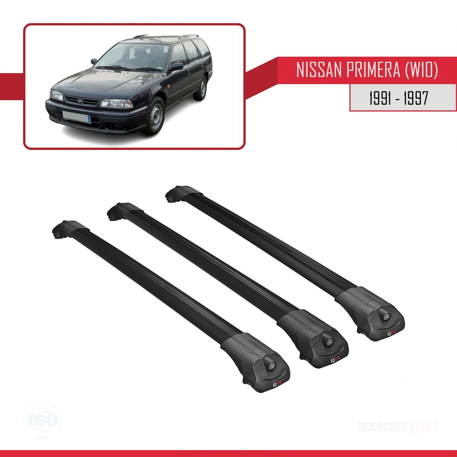 Nissan Primera (W10) 1991-1997 Arası ile uyumlu ACE-1 Ara Atkı Tavan Barı SİYAH 3 ADET BAR