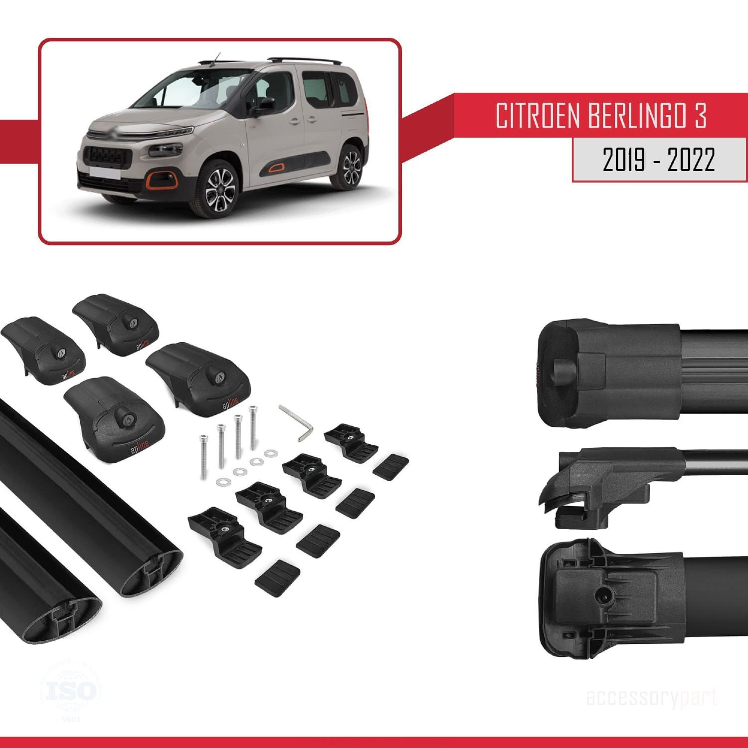 Citroen Berlingo 2019-2022 Arası ile uyumlu ACE-1 Ara Atkı Tavan Barı SİYAH