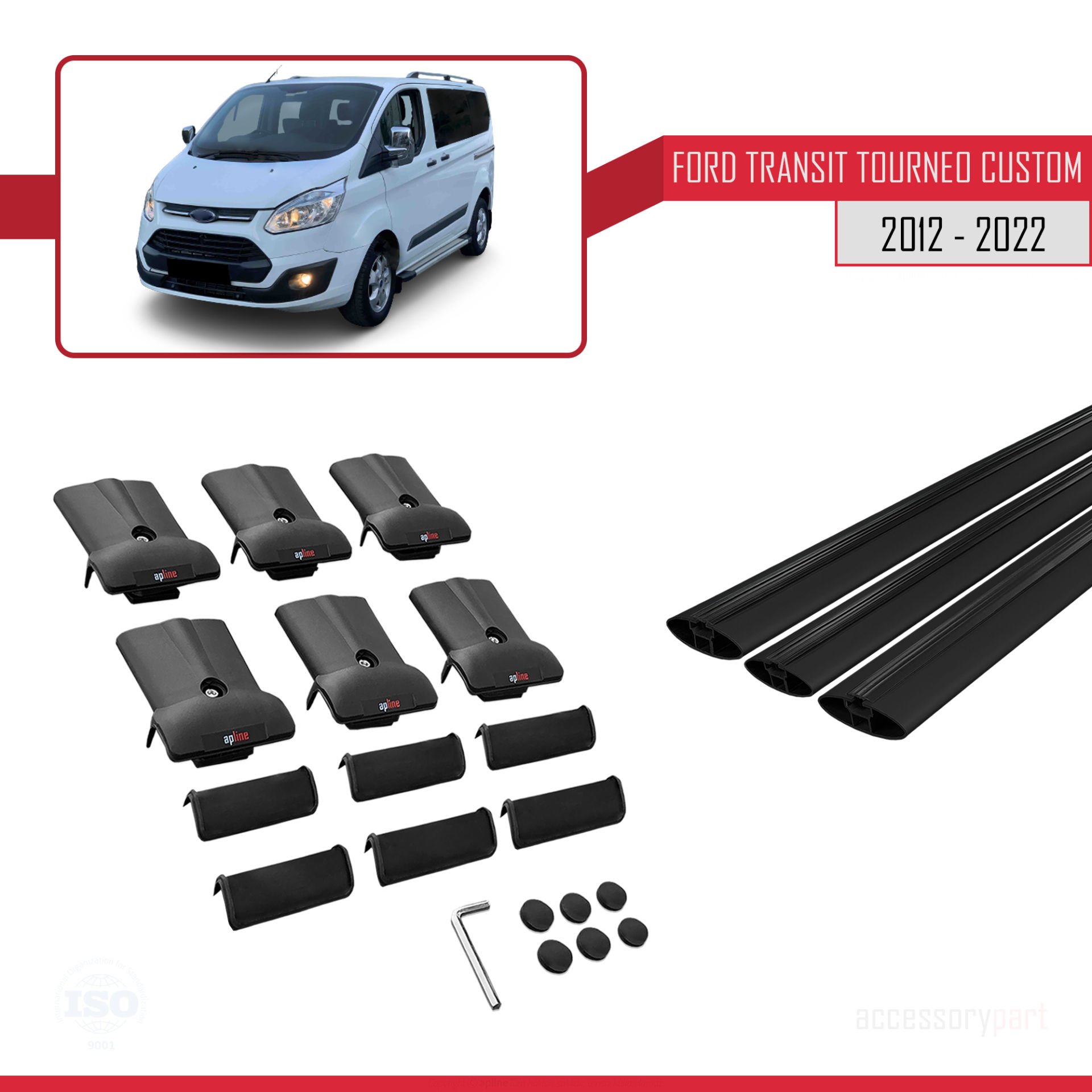 Ford Transit Tourneo - Custom 2012-2023 Arası ile uyumlu FLY Model Ara Atkı Tavan Barı SİYAH 3 ADET BAR