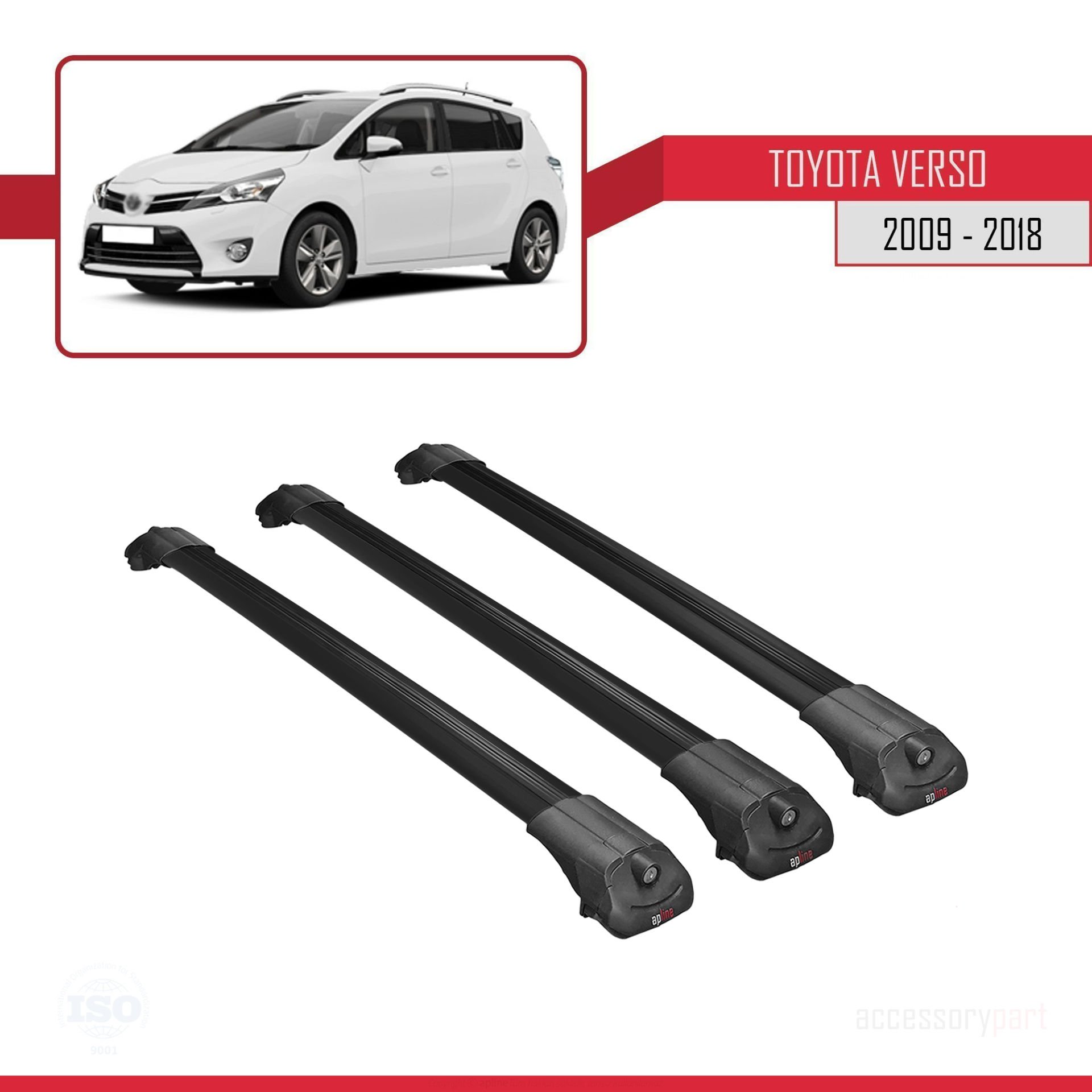 Toyota Verso 2009-2018 Arası ile uyumlu ACE-1 Ara Atkı Tavan Barı SİYAH 3 ADET BAR