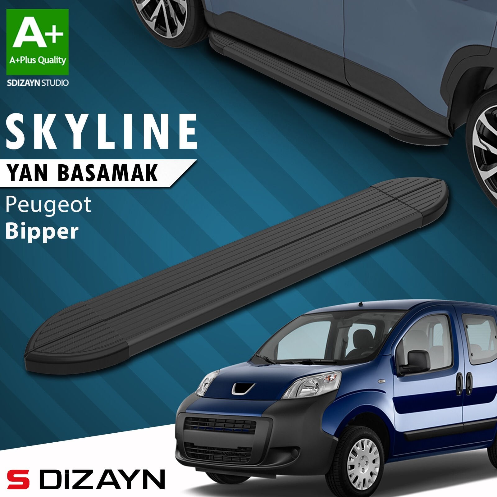 S-Dizayn Peugeot Bipper Skyline Siyah Yan Basamak 173 Cm 2007-2017 A+ Kalite
