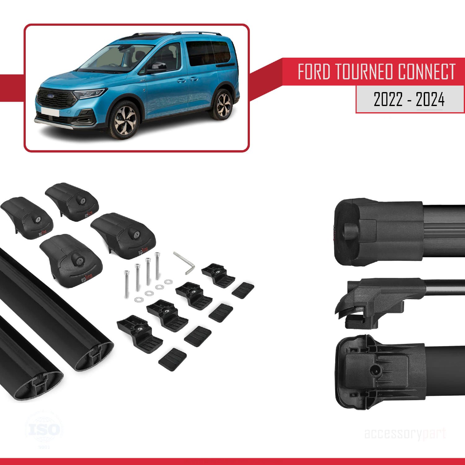 Ford Turneo Connect 2022 ve Sonrası ile uyumlu ACE-1 Ara Atkı Tavan Barı SİYAH