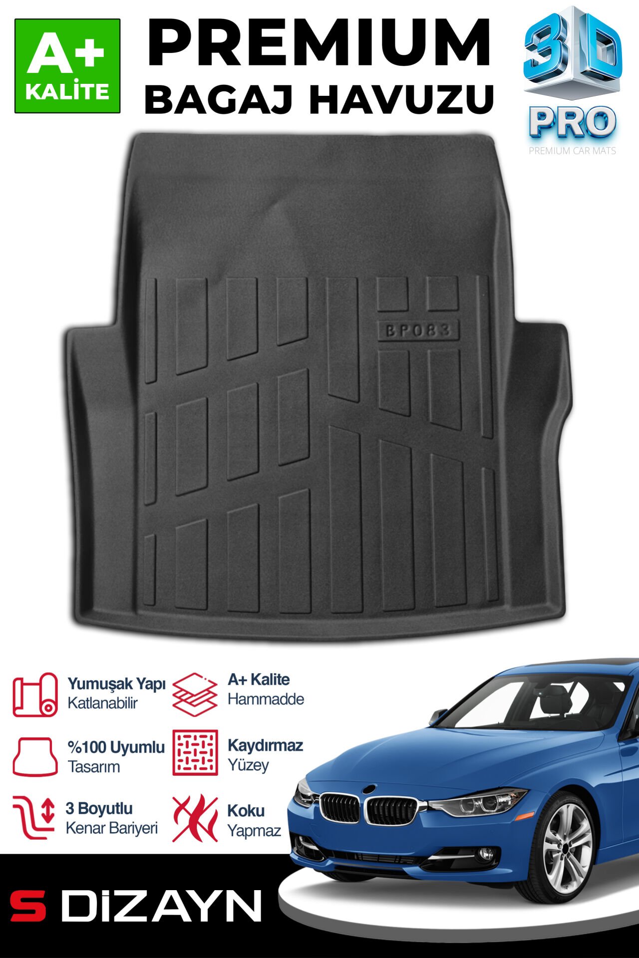 S-Dizayn Bmw 3 Serisi F30 3D Pro Bagaj Havuzu 2012-2019 A+ Kalite