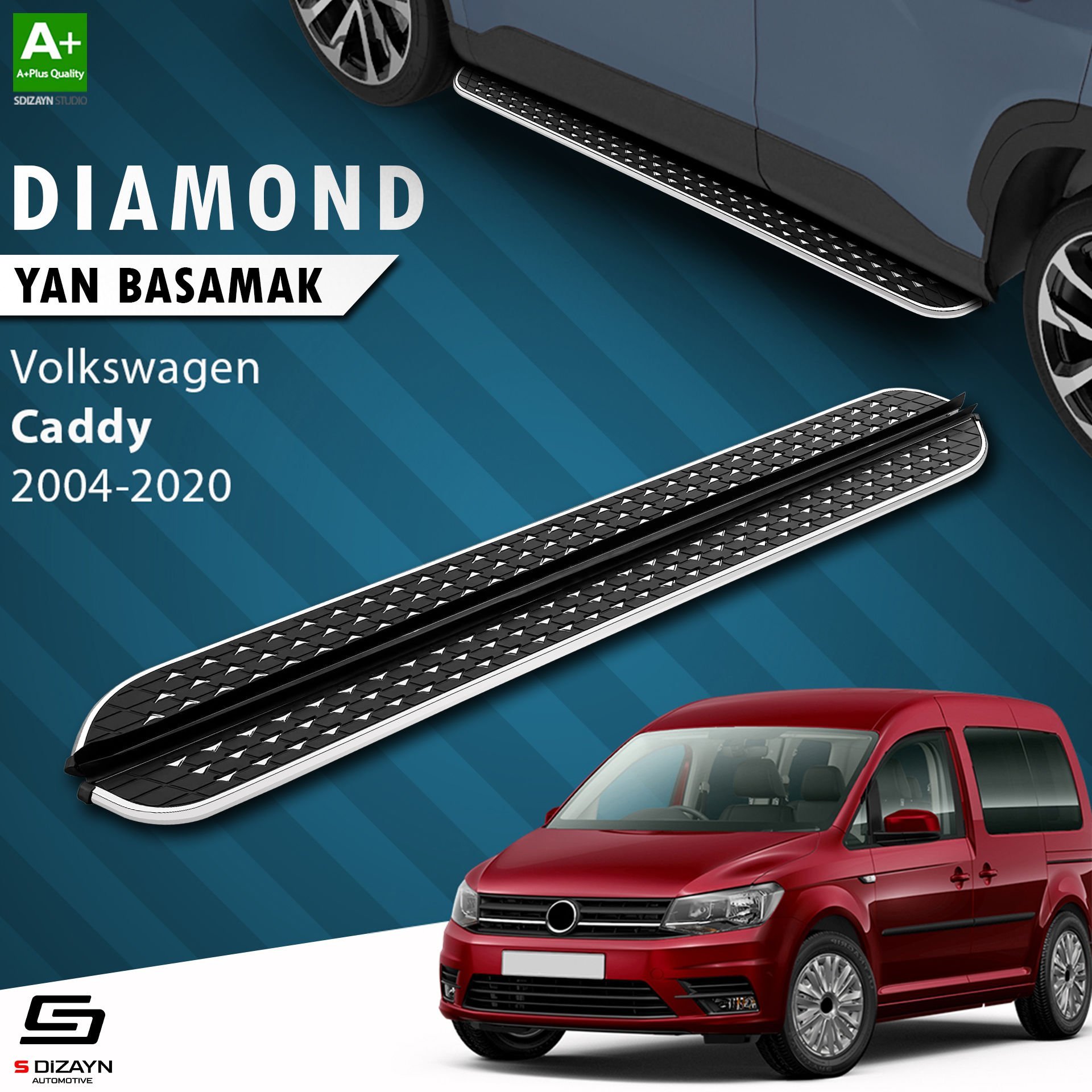 S-Dizayn VW Caddy 3 Diamond Krom Yan Basamak 193 Cm 2004-2020