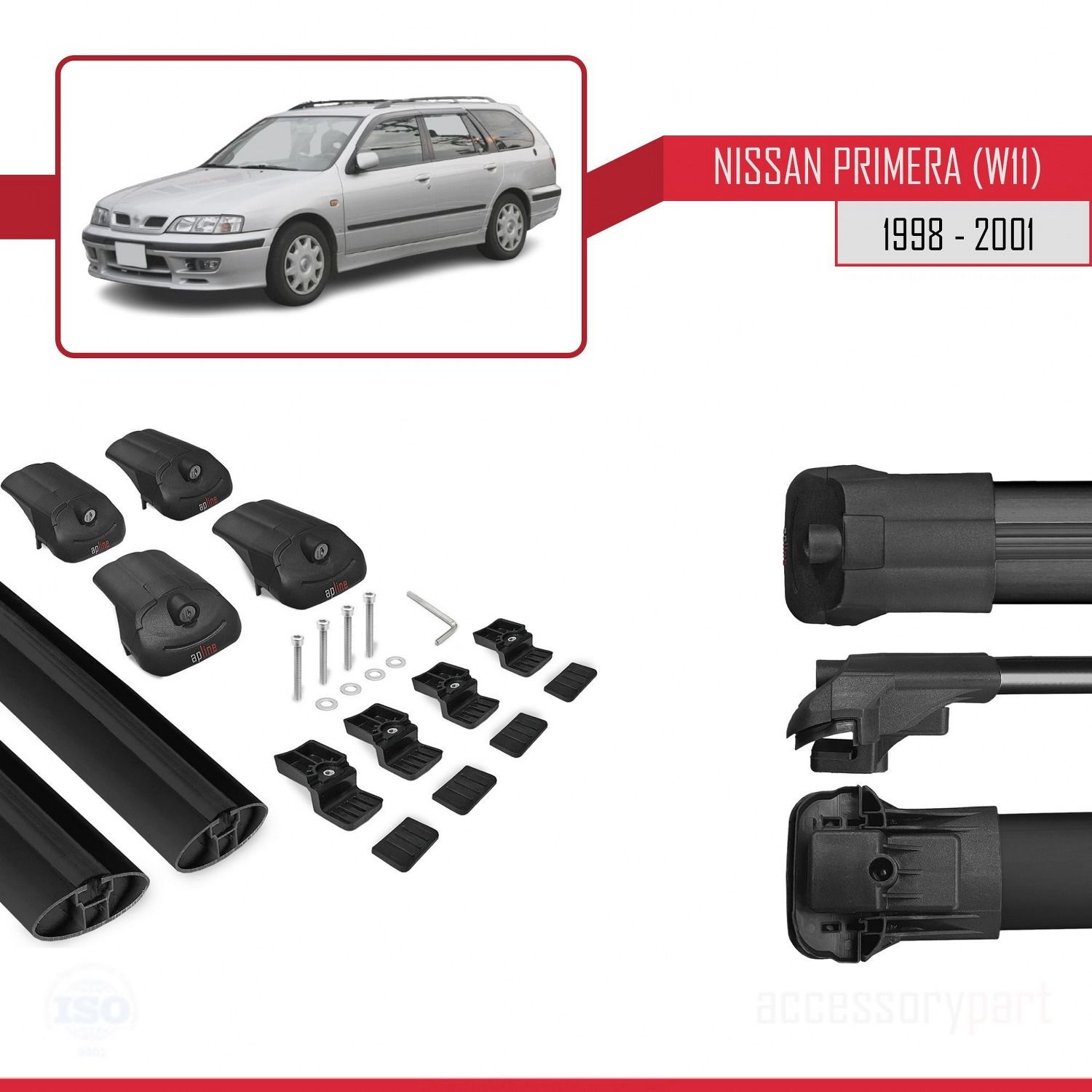 Nissan Primera (W11) 1998-2001 Arası ile uyumlu ACE-1 Ara Atkı Tavan Barı SİYAH