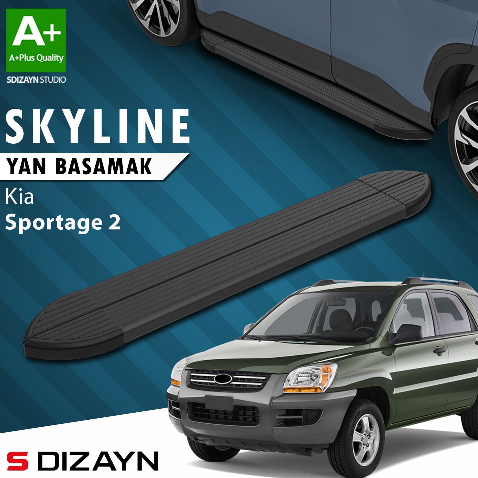 S-Dizayn Kia Sportage 2 Skyline Siyah Yan Basamak 173 Cm 2004-2010 A+ Kalite