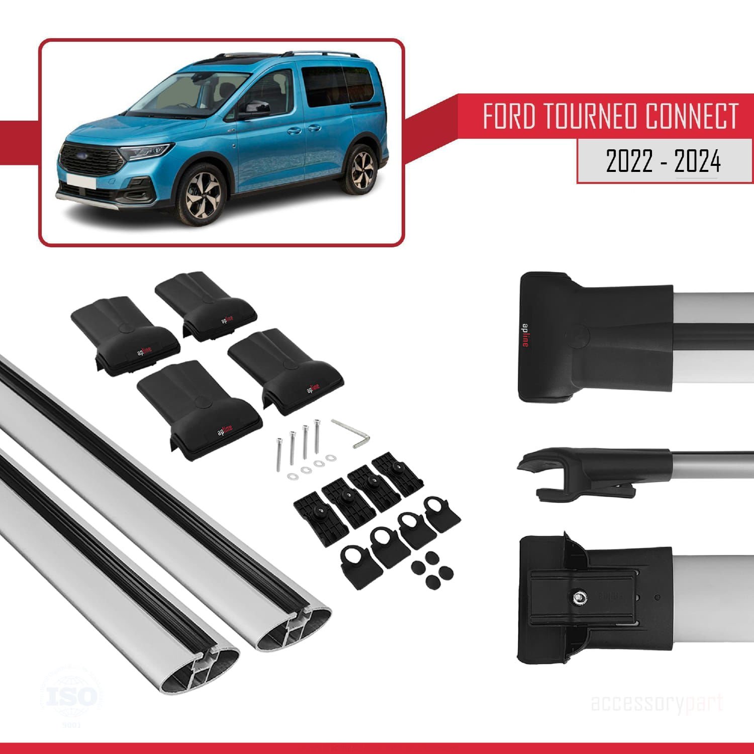 Ford Turneo Connect 2022 ve Sonrası ile Uyumlu FLY Model Ara Atkı Tavan Barı GRİ