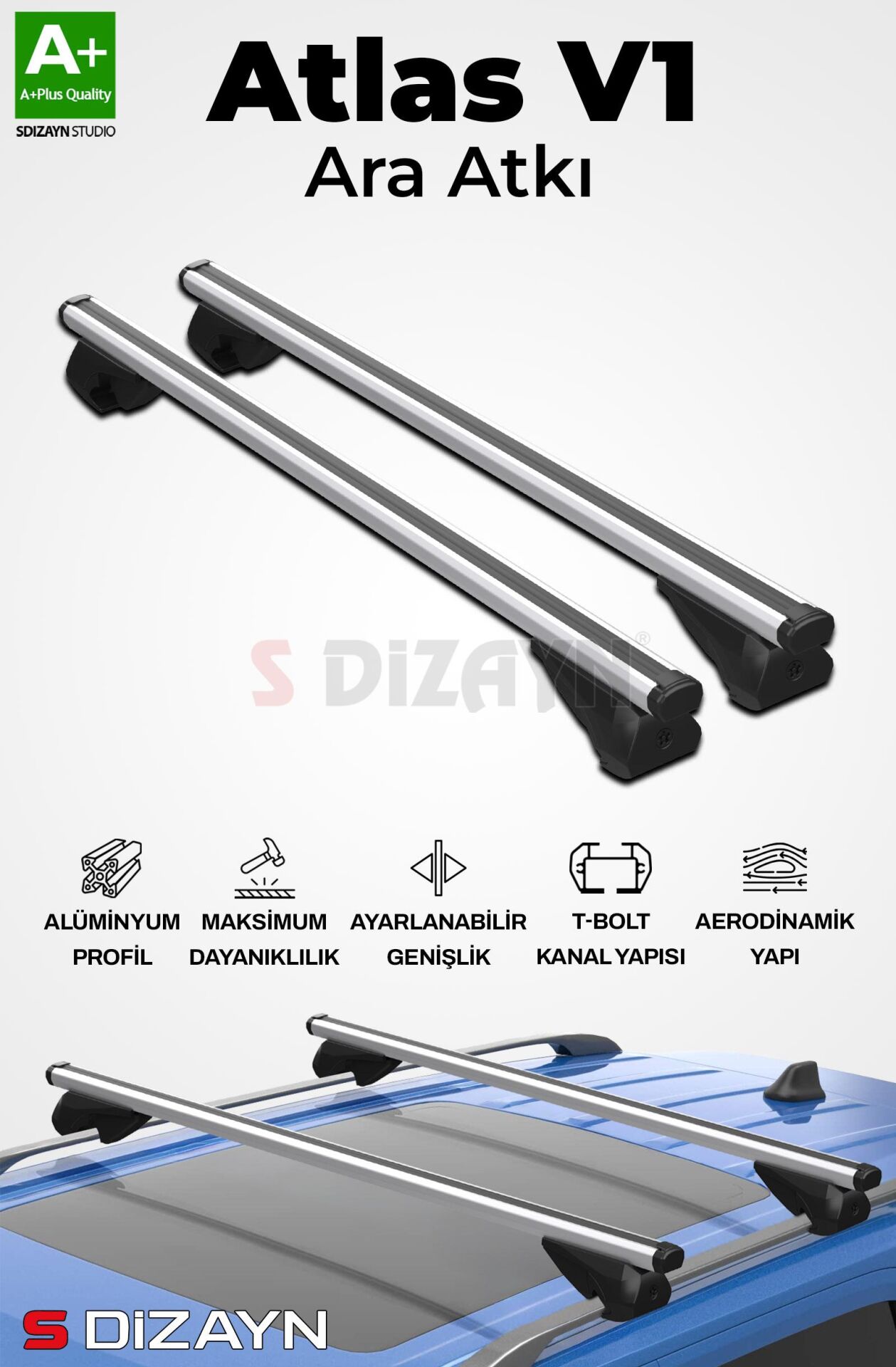 S-Dizayn İnfiniti QX70 S-Bar Atlas V1 Ara Atkı Tavan Taşıyıcı Barı Gri 130 Cm 2013-2017 A+ Kalite