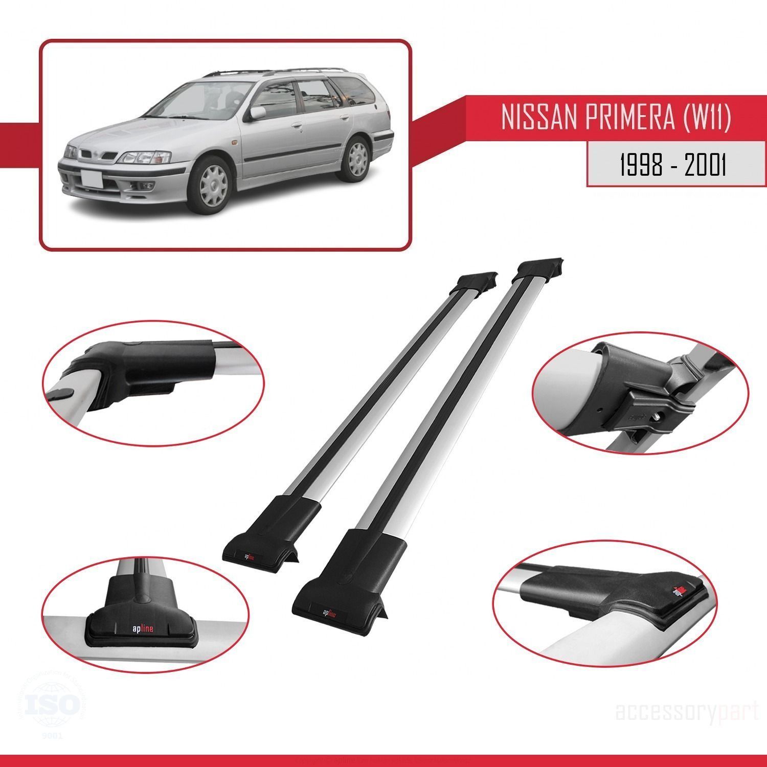 Nissan Primera (W11) 1998-2001 Arası ile Uyumlu FLY Model Ara Atkı Tavan Barı GRİ