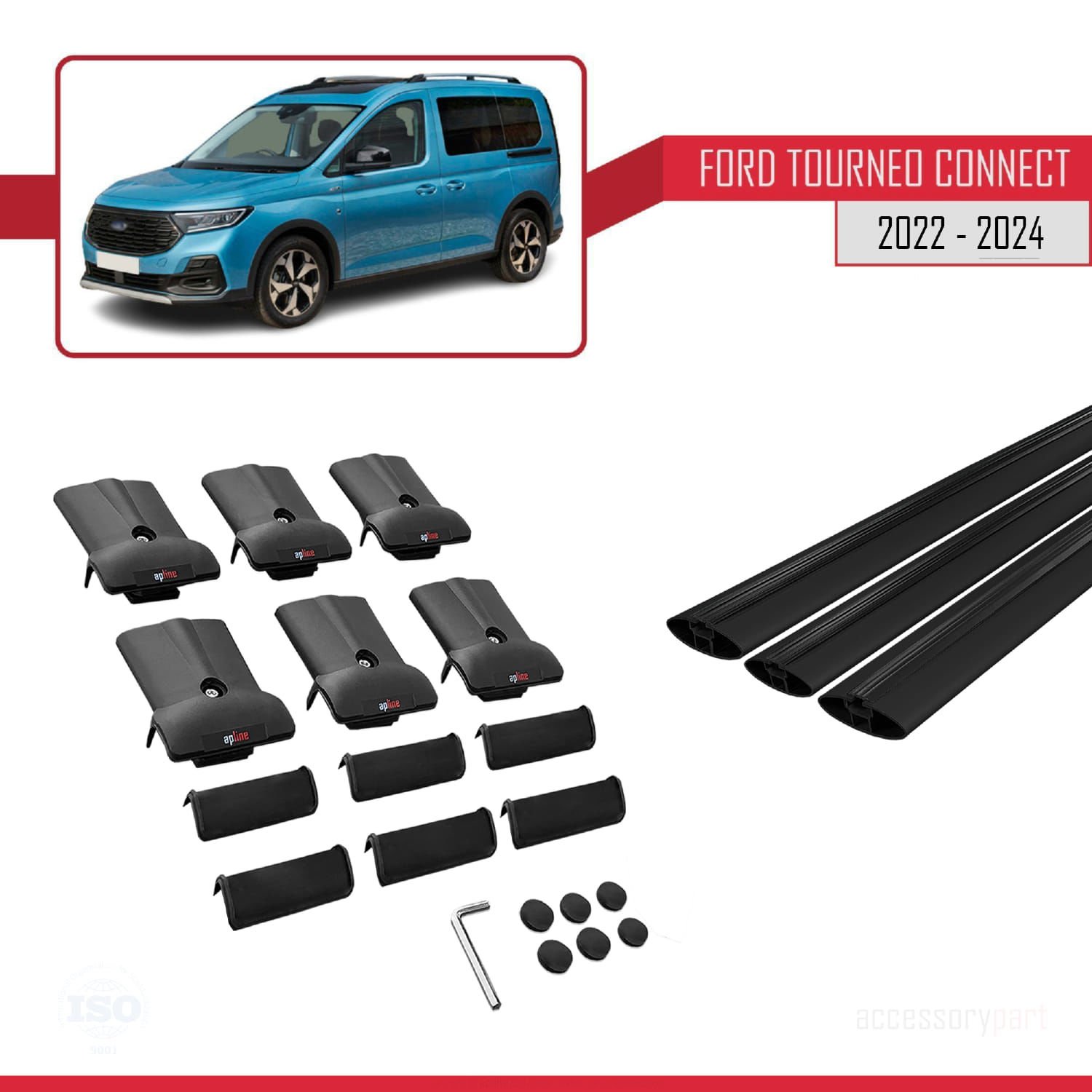 Ford Turneo Connect 2022 ve Sonrası ile Uyumlu FLY Model Ara Atkı Tavan Barı SİYAH 3 ADET BAR