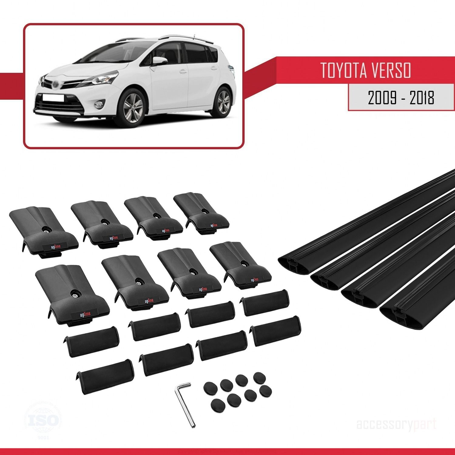 Toyota Verso 2009-2018 Arası ile uyumlu FLY Model Ara Atkı Tavan Barı SİYAH 4 ADET BAR