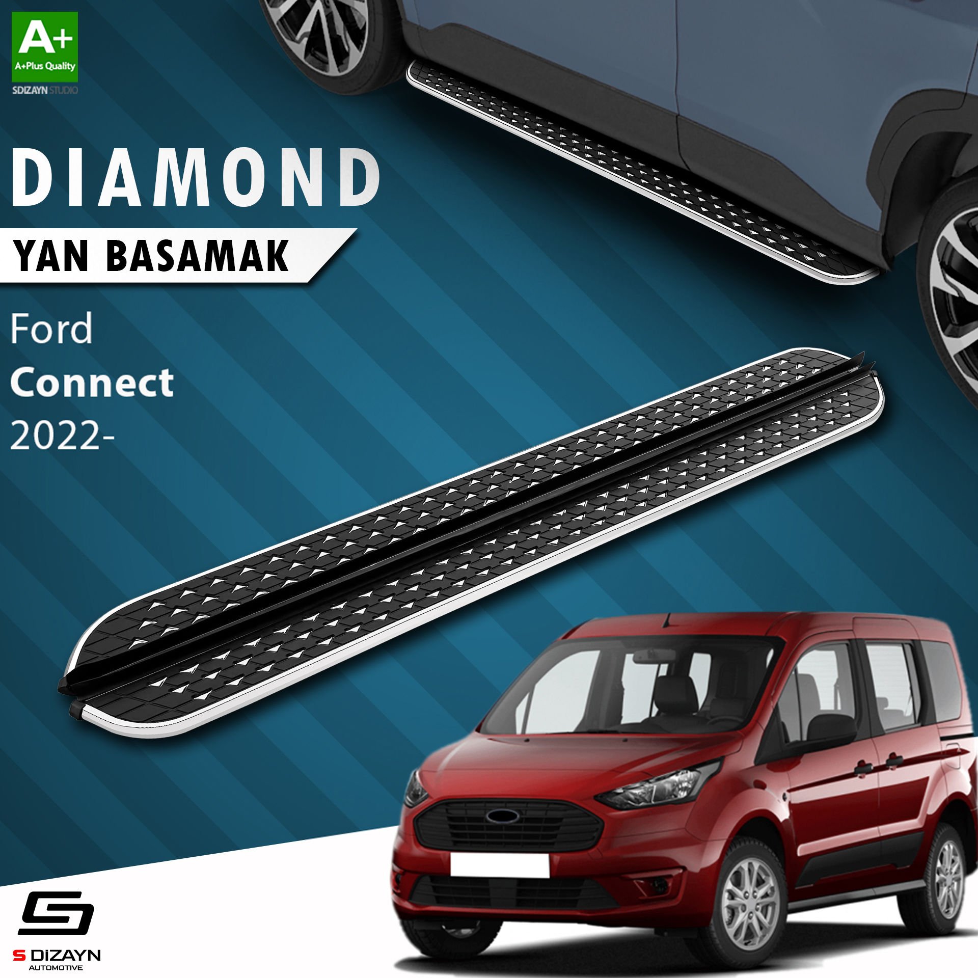 S-Dizayn Ford Ford Connect 3 Diamond Krom Yan Basamak 193 Cm 2023 Üzeri
