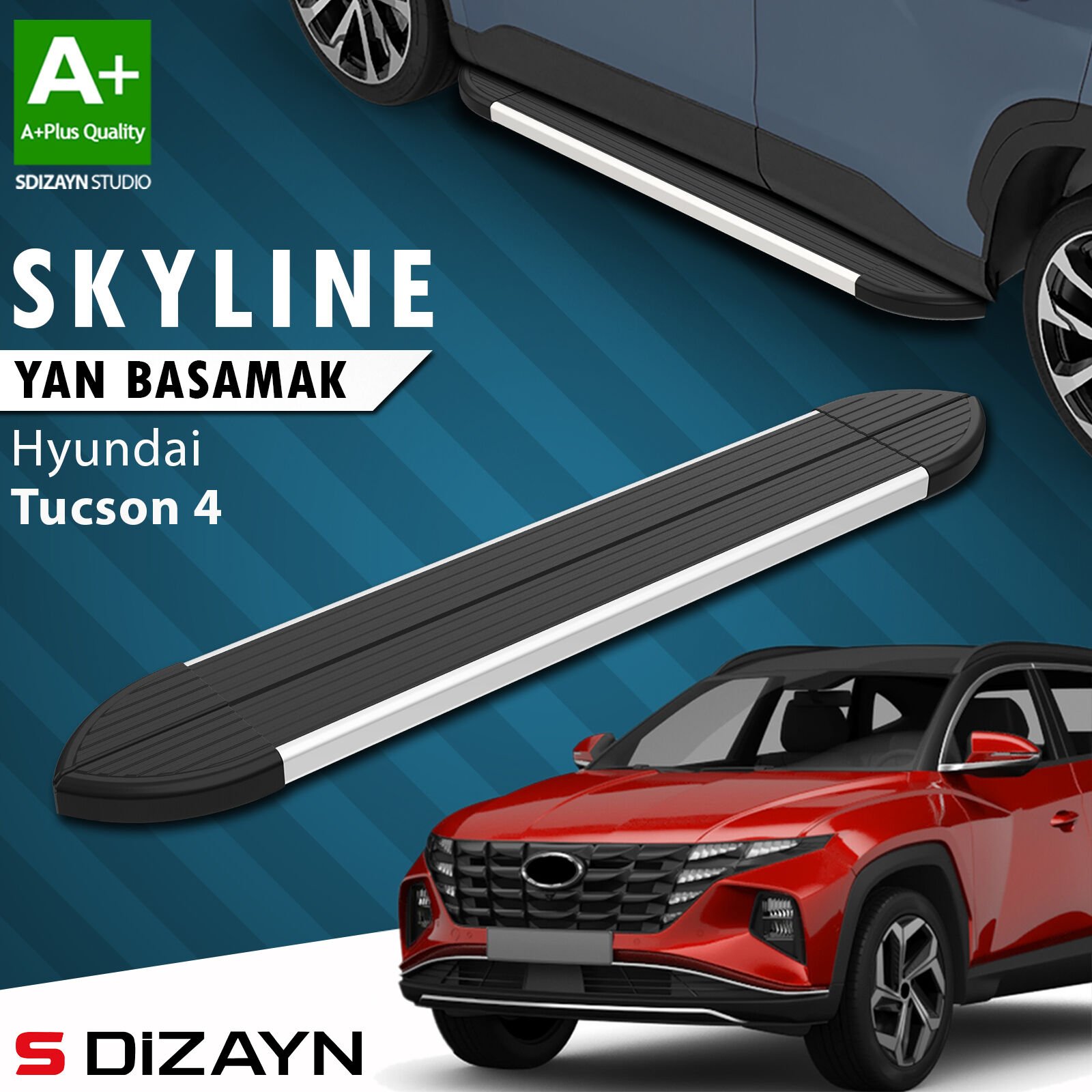 S-Dizayn Hyundai Tucson 4 Skyline Aluminyum Yan Basamak 173 Cm 2021 Üzeri A+ Kalite