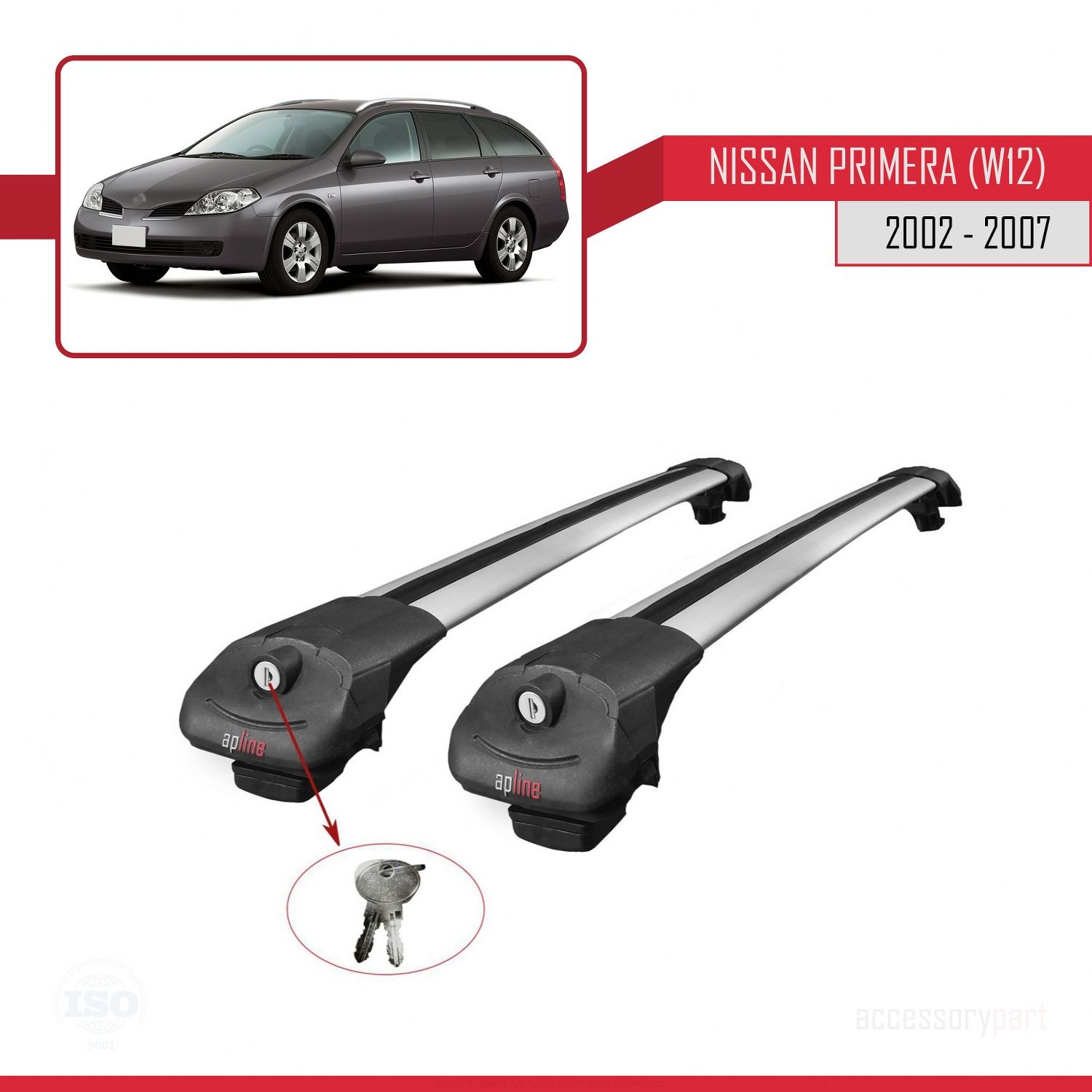 Nissan Primera (W12) 2002-2007 Arası ile uyumlu ACE-1 Ara Atkı Tavan Barı GRİ