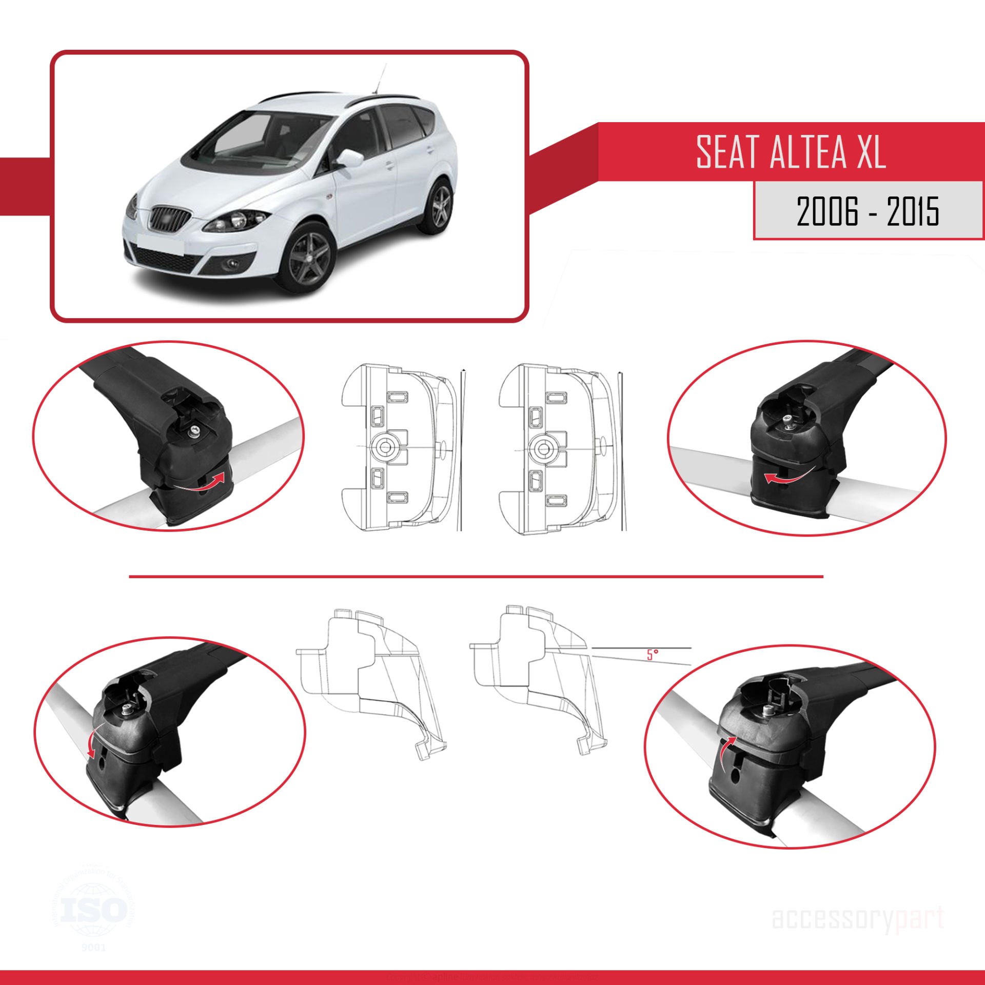 Seat Altea XL 2006-2015 Arası ile uyumlu ACE-2 Ara Atkı Tavan Barı SİYAH