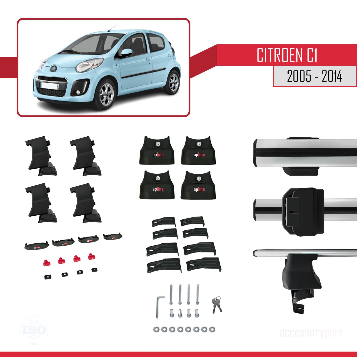 Citroen C1 2005-2014 Arası ile uyumlu ACE-4 Ara Atkı Tavan Barı GRİ