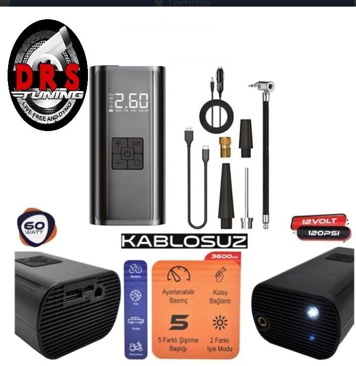 Hava Kompresör Şazlı+ Çakmaktan Usb+Typc 60W