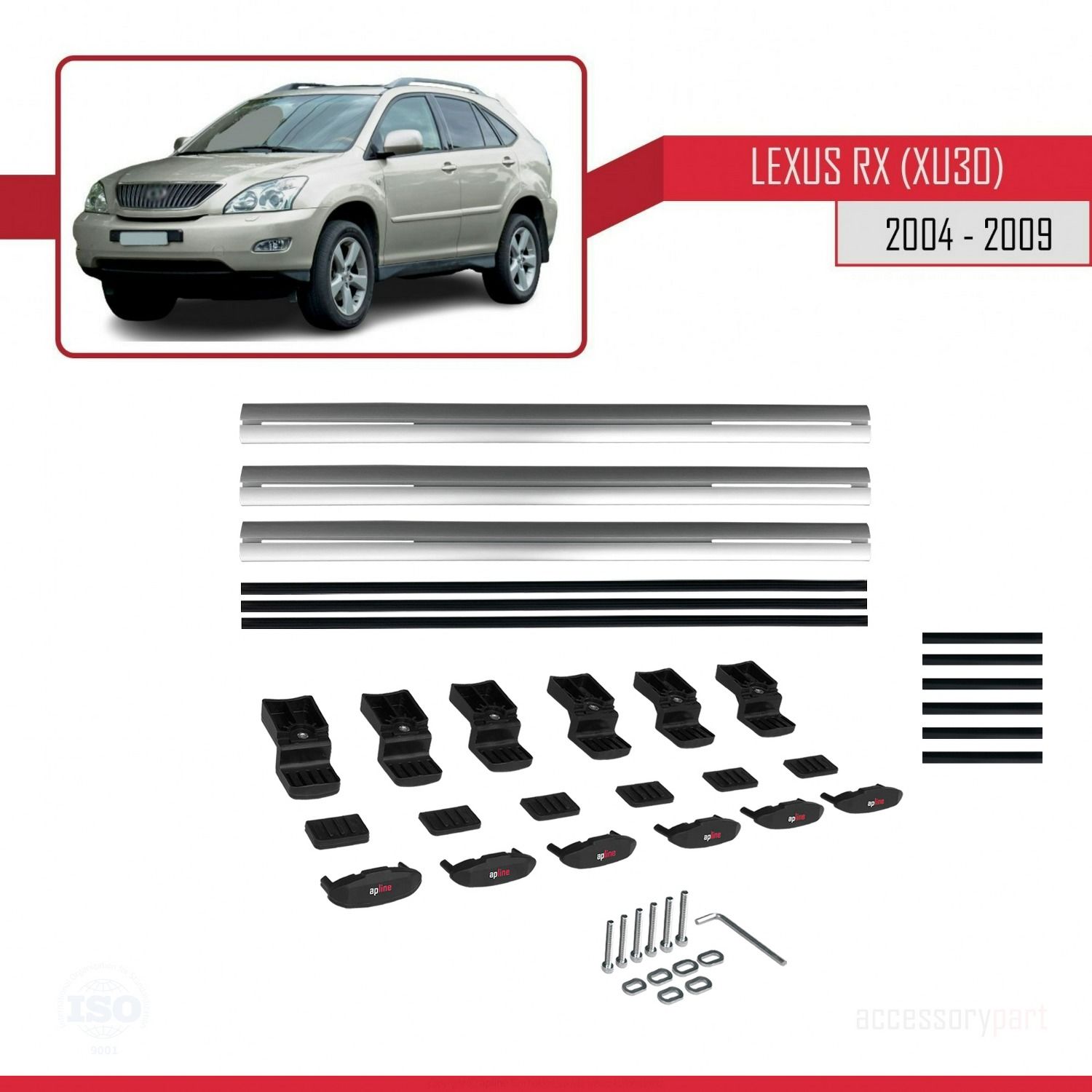 Lexus RX (XU30) 2004-2009 Arası ile uyumlu Basic Model Ara Atkı Tavan Barı GRİ 3 ADET