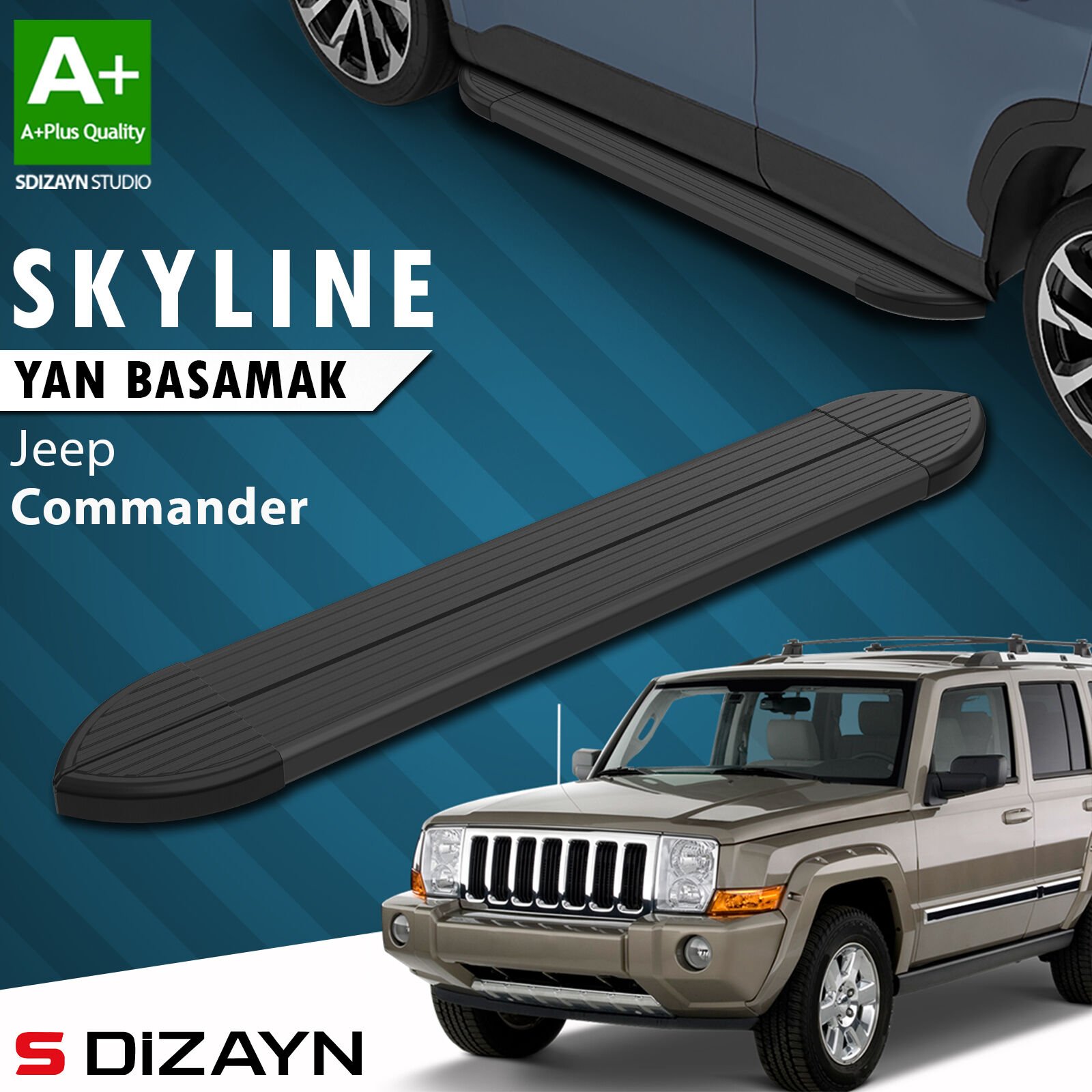 S-Dizayn Jeep Commander Skyline Siyah Yan Basamak 173 Cm 2006-2010 A+ Kalite