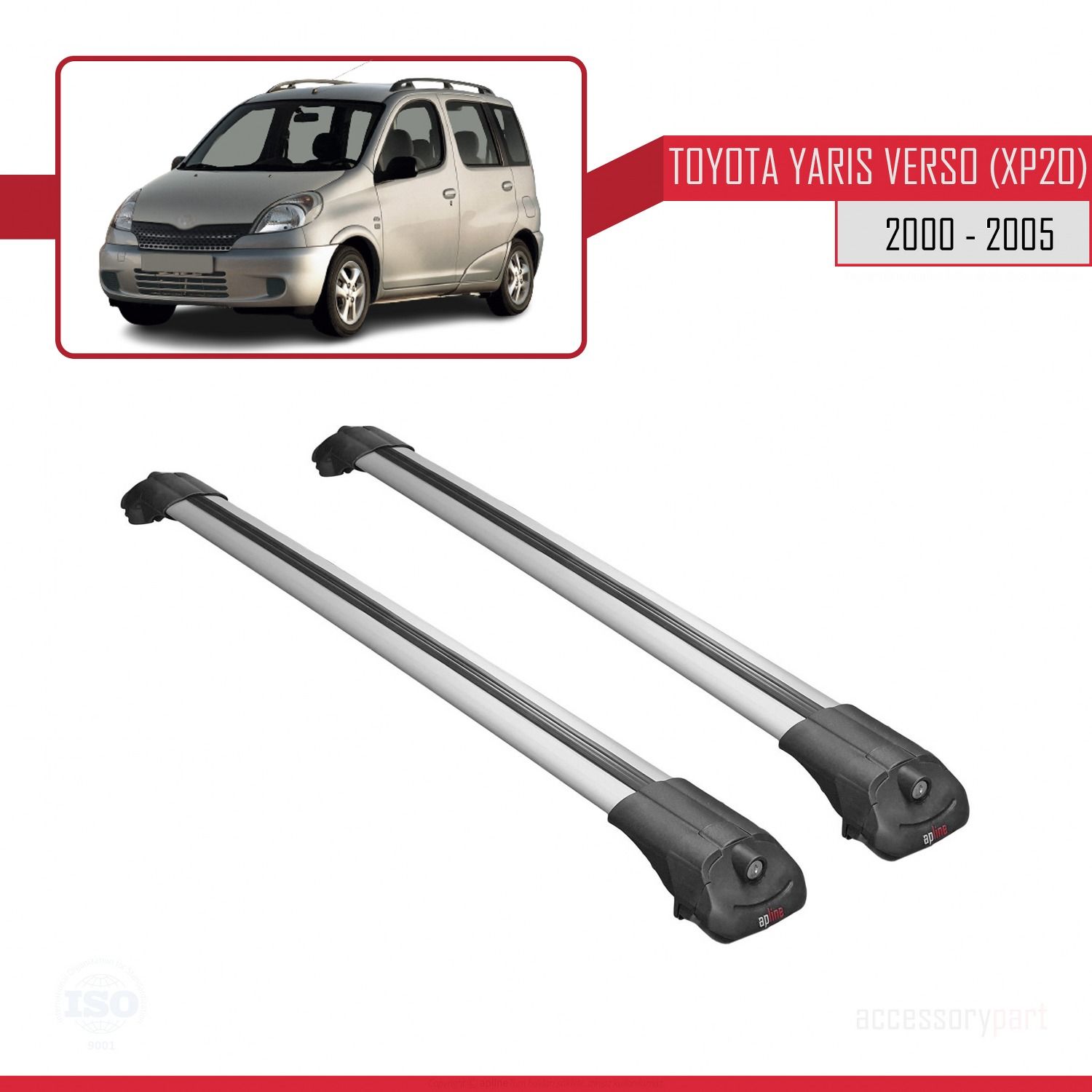 Toyota Yaris Verso (XP20) 2000-2005 Arası ile uyumlu ACE-1 Ara Atkı Tavan Barı GRİ