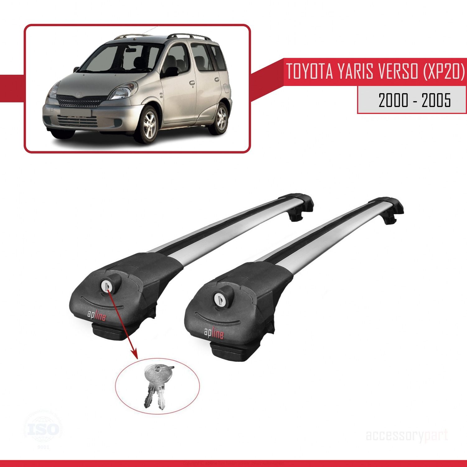 Toyota Yaris Verso (XP20) 2000-2005 Arası ile uyumlu ACE-1 Ara Atkı Tavan Barı GRİ