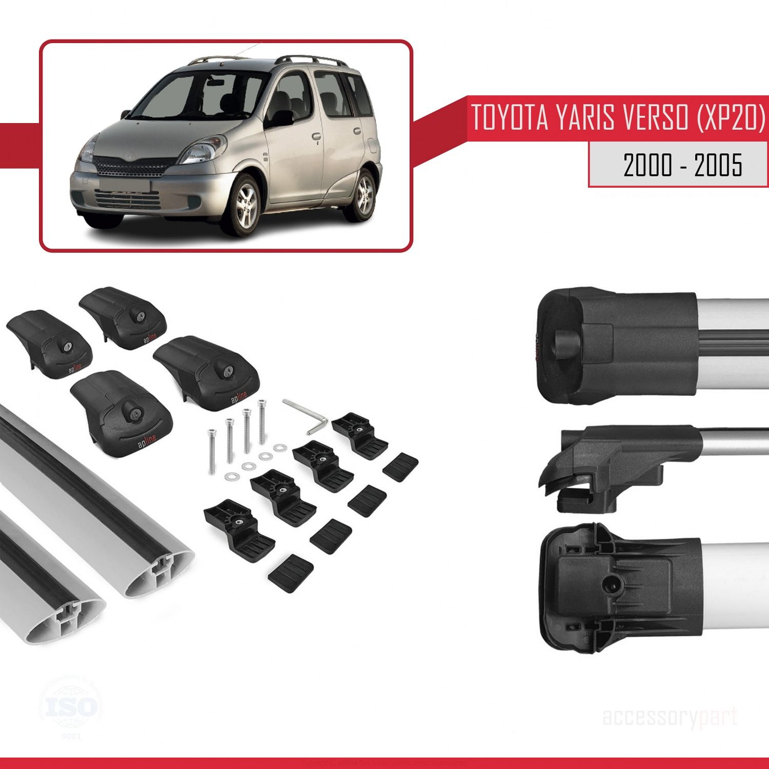 Toyota Yaris Verso (XP20) 2000-2005 Arası ile uyumlu ACE-1 Ara Atkı Tavan Barı GRİ