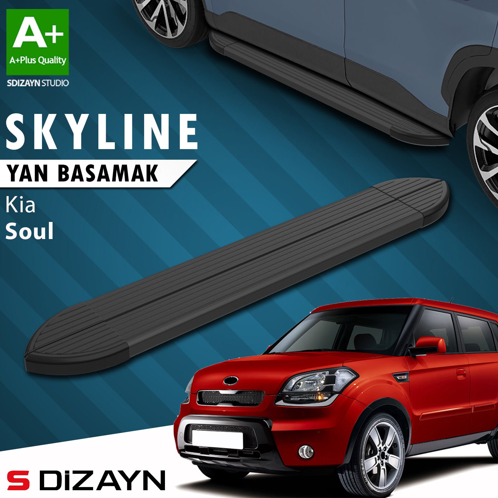 S-Dizayn Kia Soul Skyline Siyah Yan Basamak 173 Cm 2009-2014 A+ Kalite