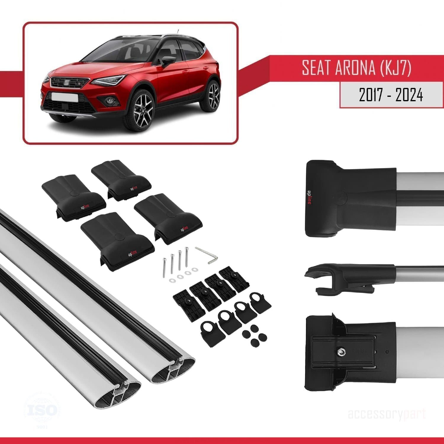 Seat Arona (KJ7) 2017 ve Sonrası ile Uyumlu FLY Model Ara Atkı Tavan Barı GRİ