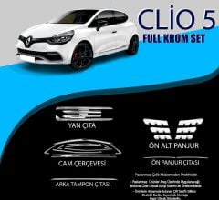 Renault Clio Uyumlu 5 Krom Set (Cam Çerçeve.-Yan Kapı Çıt.-Ön Alt Panjur-Arka Tamp Clio 5 (2019+)on Çıt.-Ön Panjur Çıt.) Parça