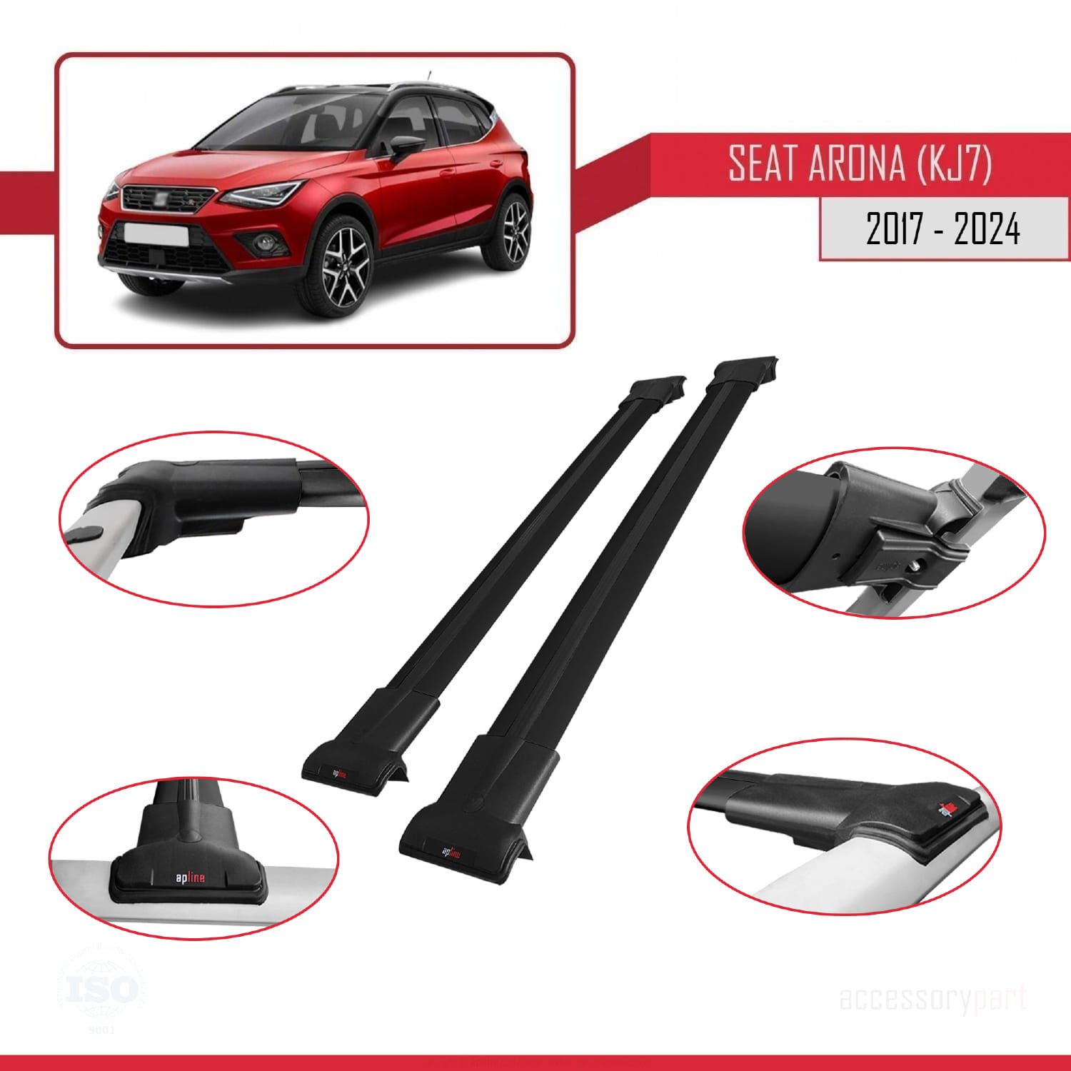 Seat Arona (KJ7) 2017 ve Sonrası ile Uyumlu FLY Model Ara Atkı Tavan Barı SİYAH