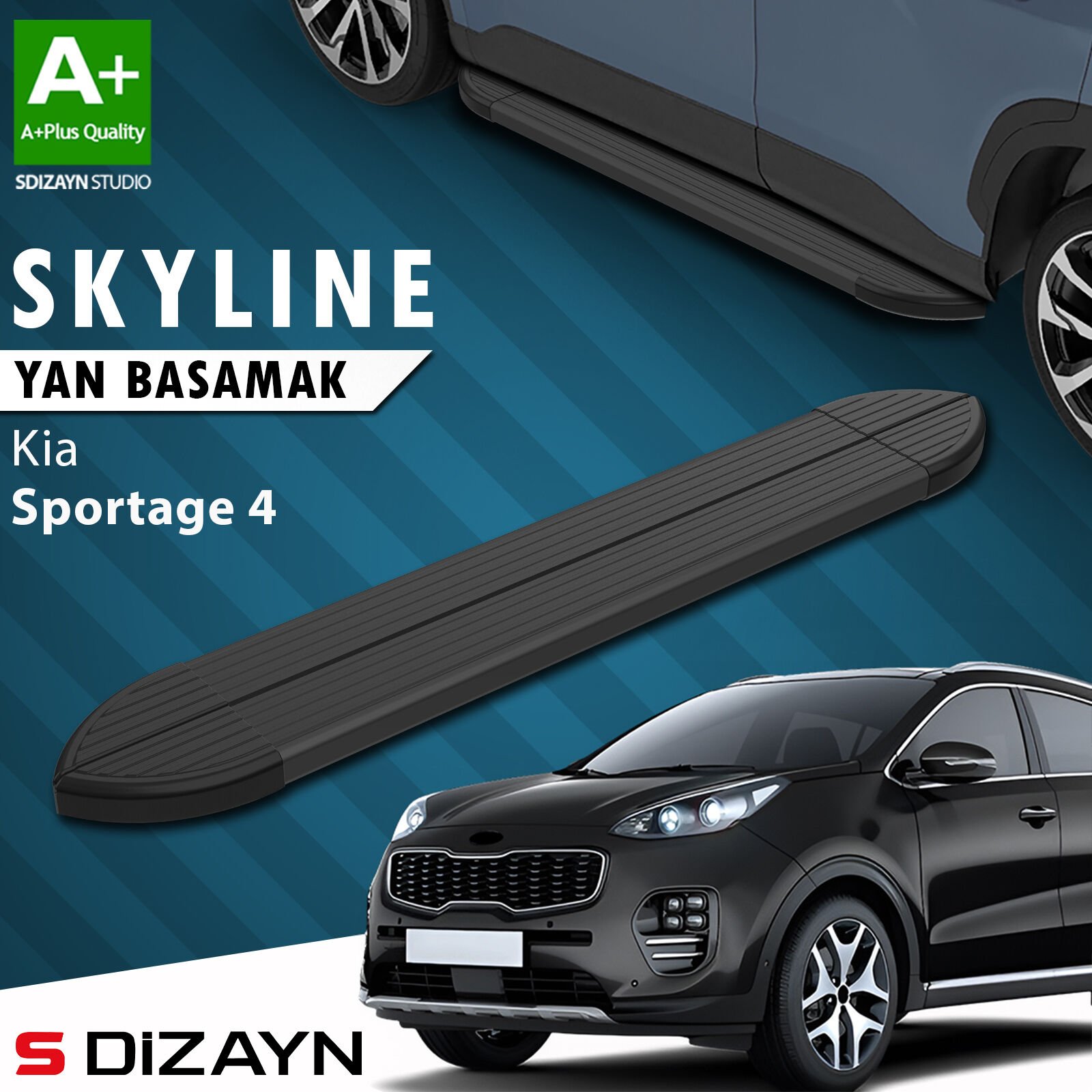 S-Dizayn Kia Sportage 4 Skyline Siyah Yan Basamak 173 Cm 2016-2021 A+ Kalite