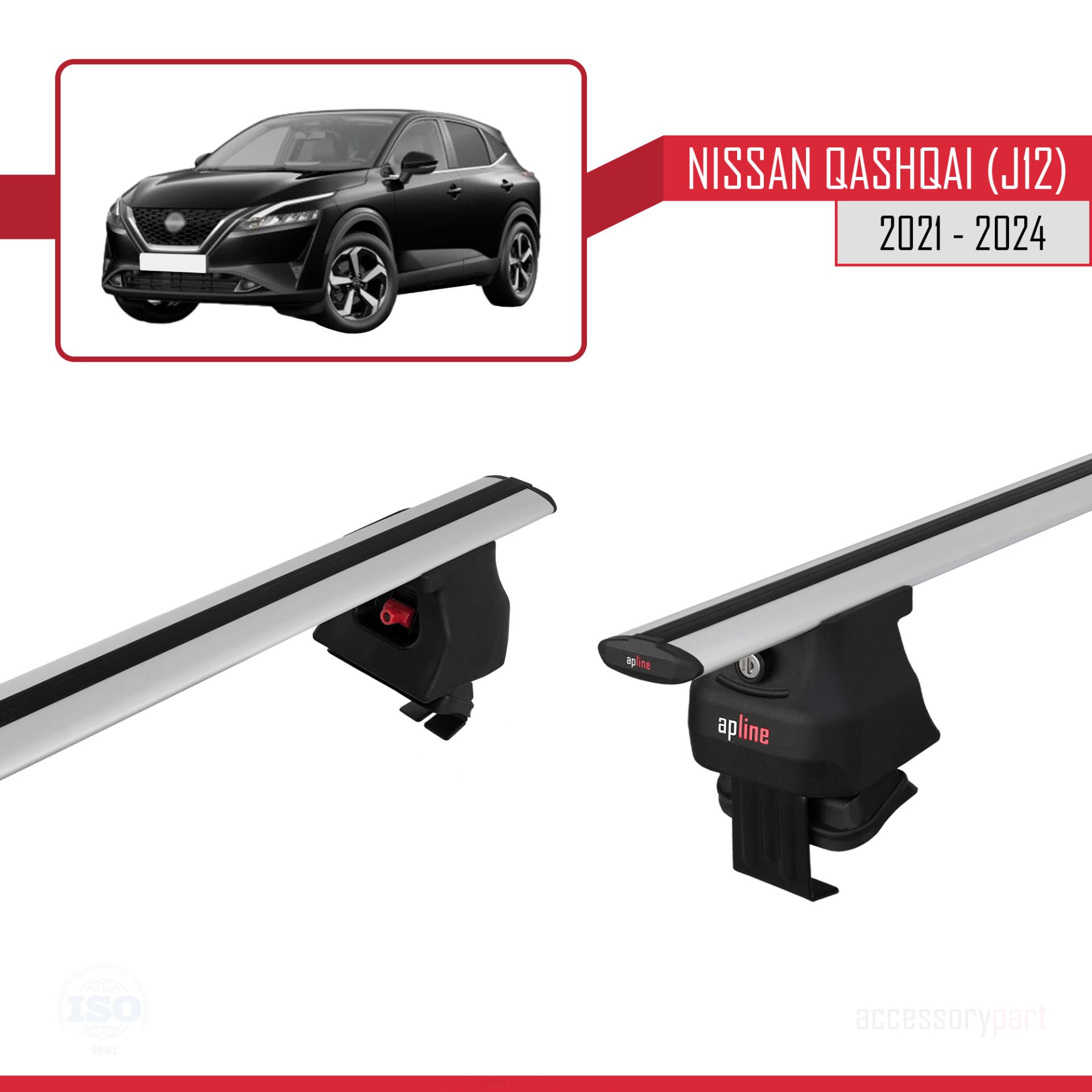 Nissan Qashqai (J12) 2021 ve Sonrası ile uyumlu ACE-4 Ara Atkı Tavan Barı GRİ