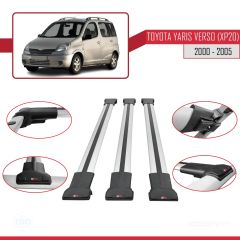 Toyota Yaris Verso (XP20) 2000-2005 Arası ile Uyumlu FLY Model Ara Atkı Tavan Barı GRİ 3 ADET BAR