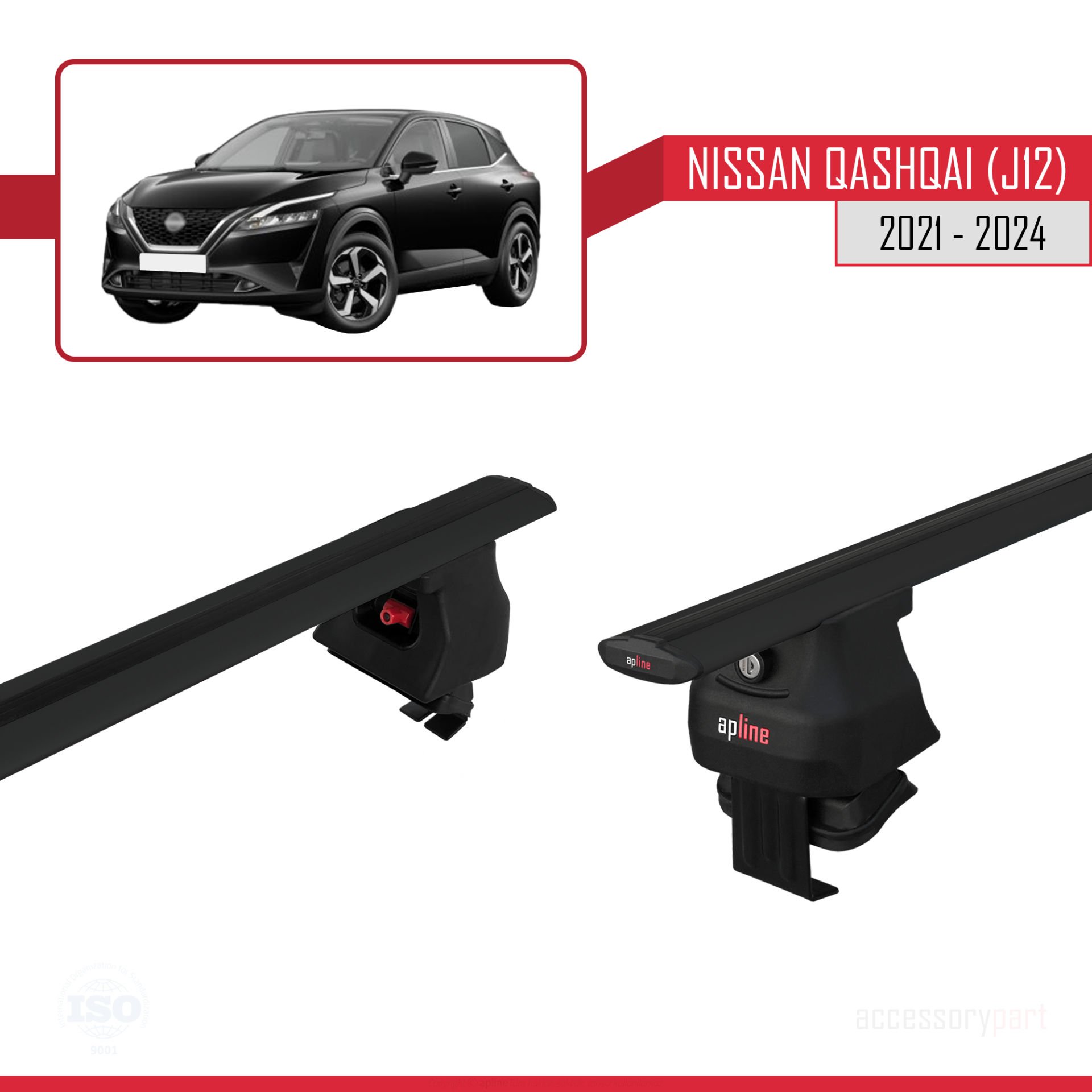 Nissan Qashqai (J12) 2021 ve Sonrası ile uyumlu ACE-4 Ara Atkı Tavan Barı SİYAH
