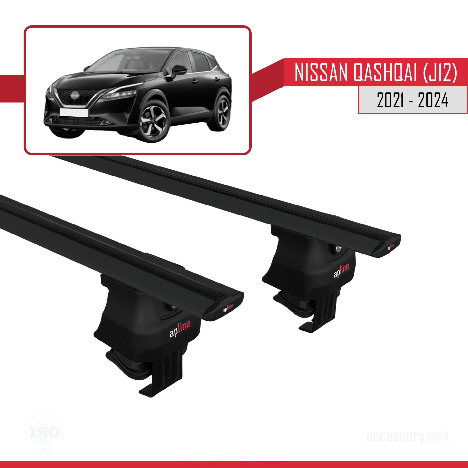 Nissan Qashqai (J12) 2021 ve Sonrası ile uyumlu ACE-4 Ara Atkı Tavan Barı SİYAH