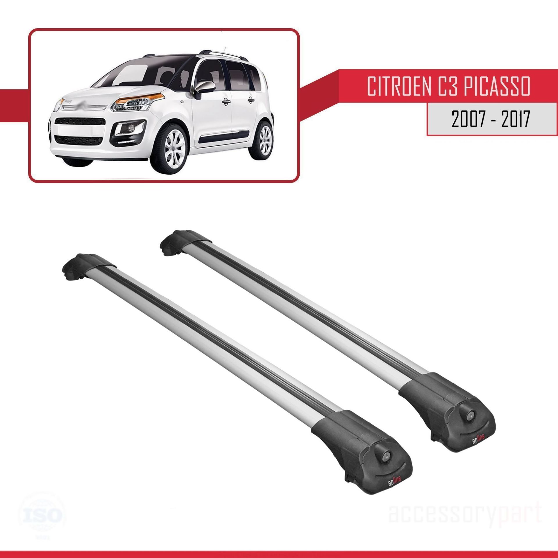 Citroen C3 Picasso 2007 - 2017 Arası ile uyumlu ACE-1 Ara Atkı Tavan Barı GRİ